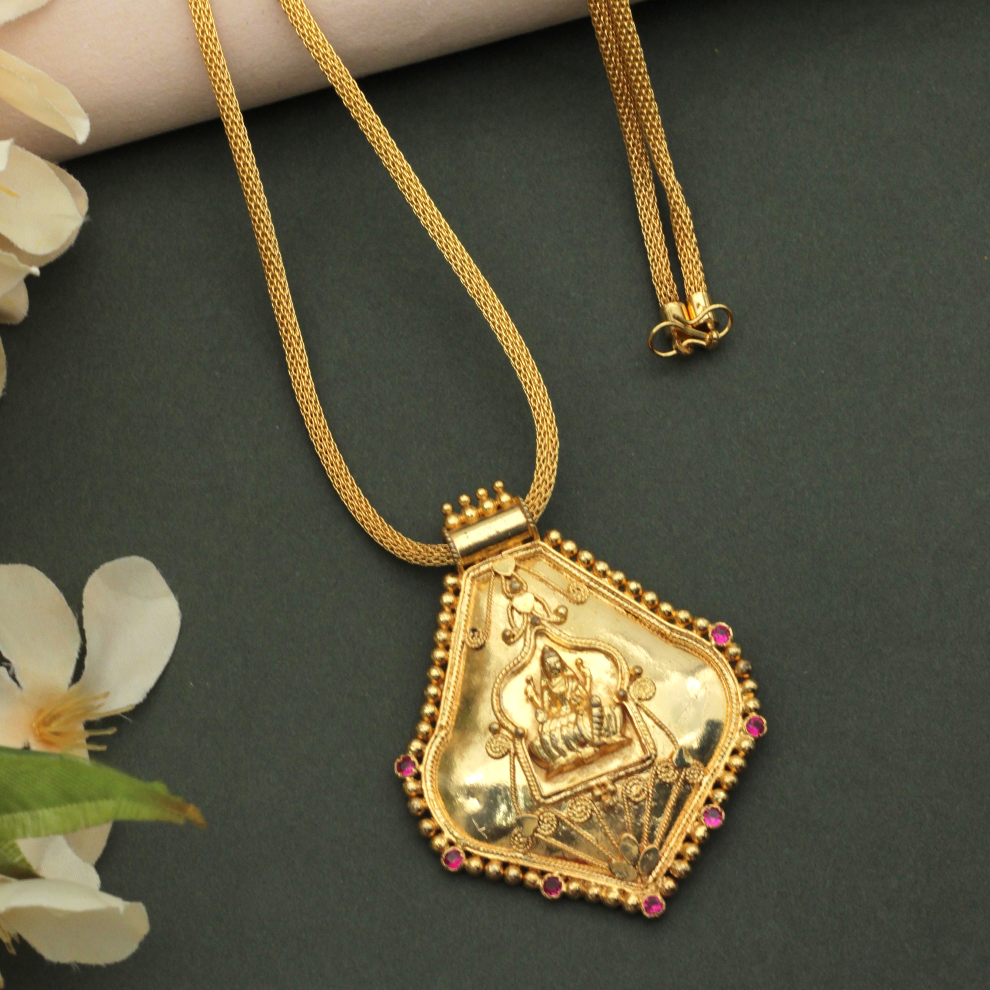 Real Gold Tone Traditional Kerala Lakshmi Pendant Chain