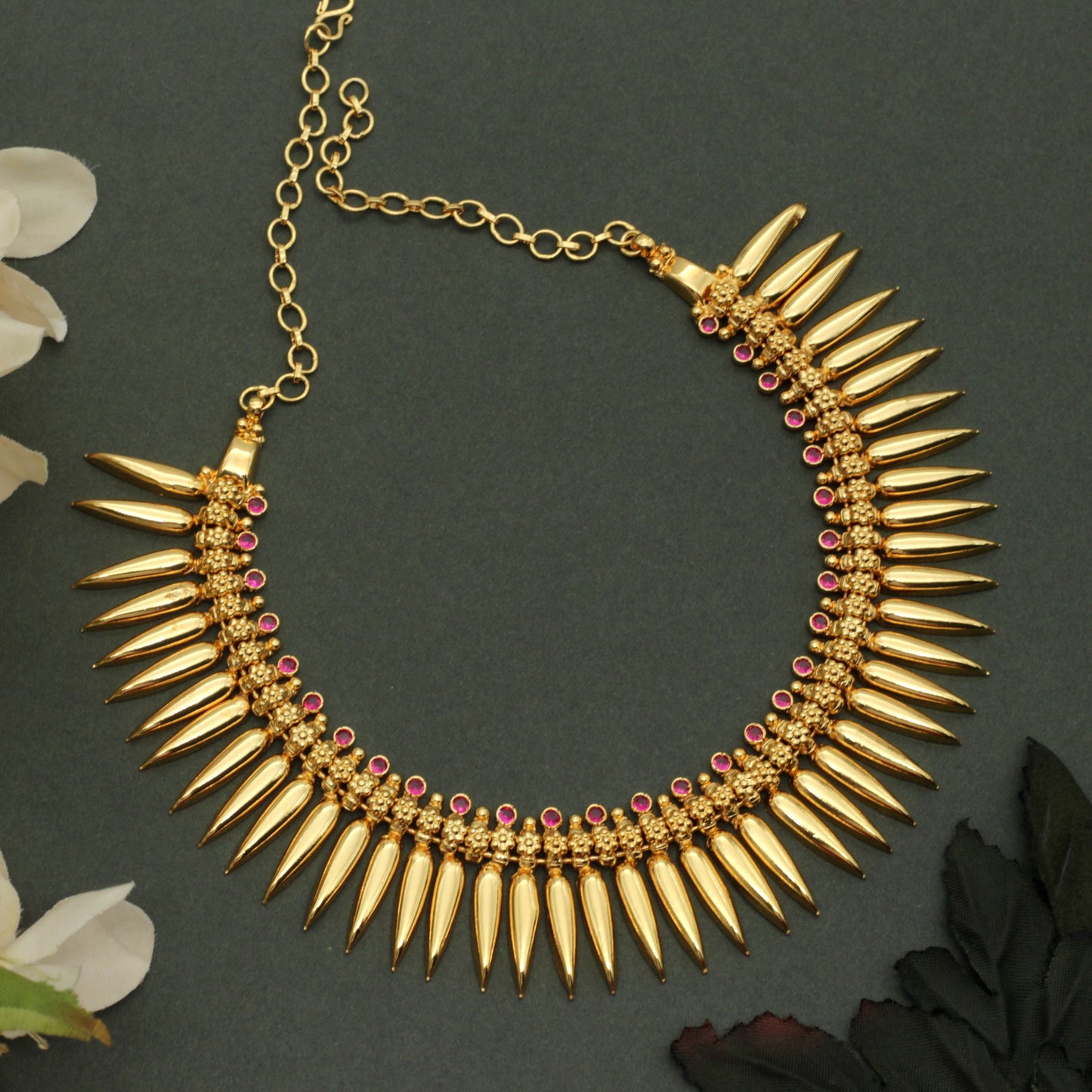 Real Gold Tone Traditional Kerala AD Big Mulla Mottu Necklace