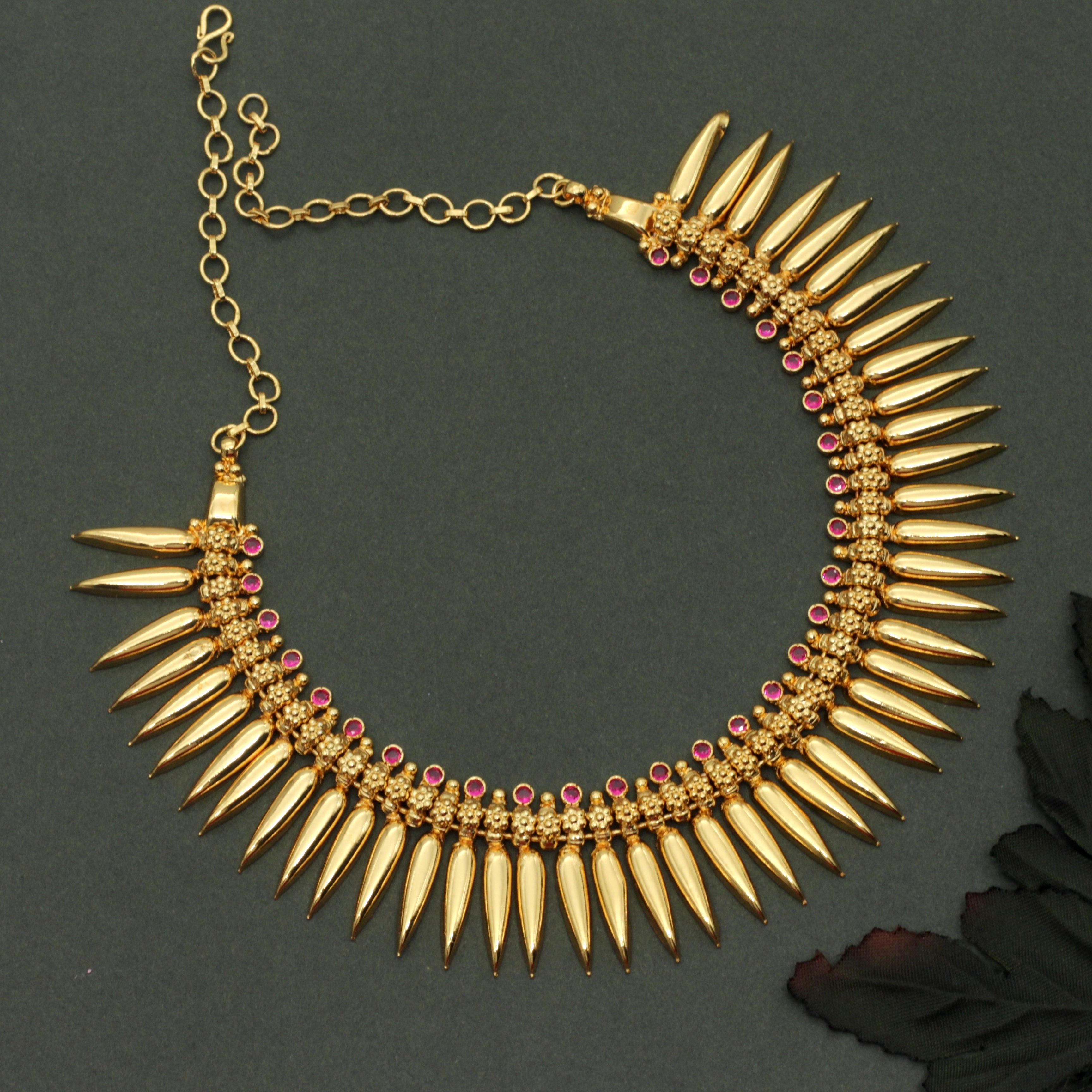 Real Gold Tone Traditional Kerala AD Big Mulla Mottu Necklace