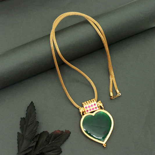 Real Gold Tone Traditional Kerala AD Palakka Heart Pendant Necklace