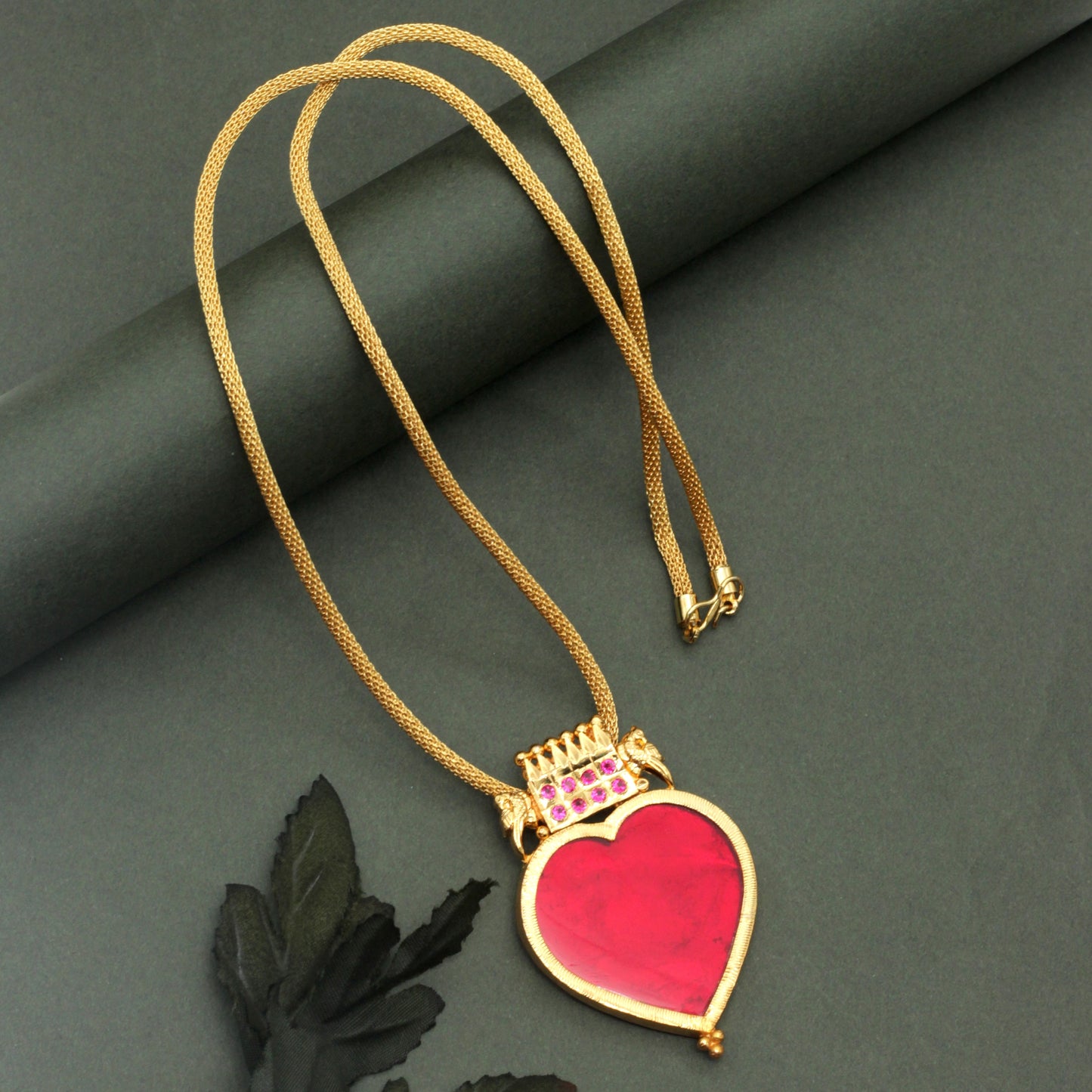 Real Gold Tone Traditional Kerala AD Palakka Heart Pendant Necklace