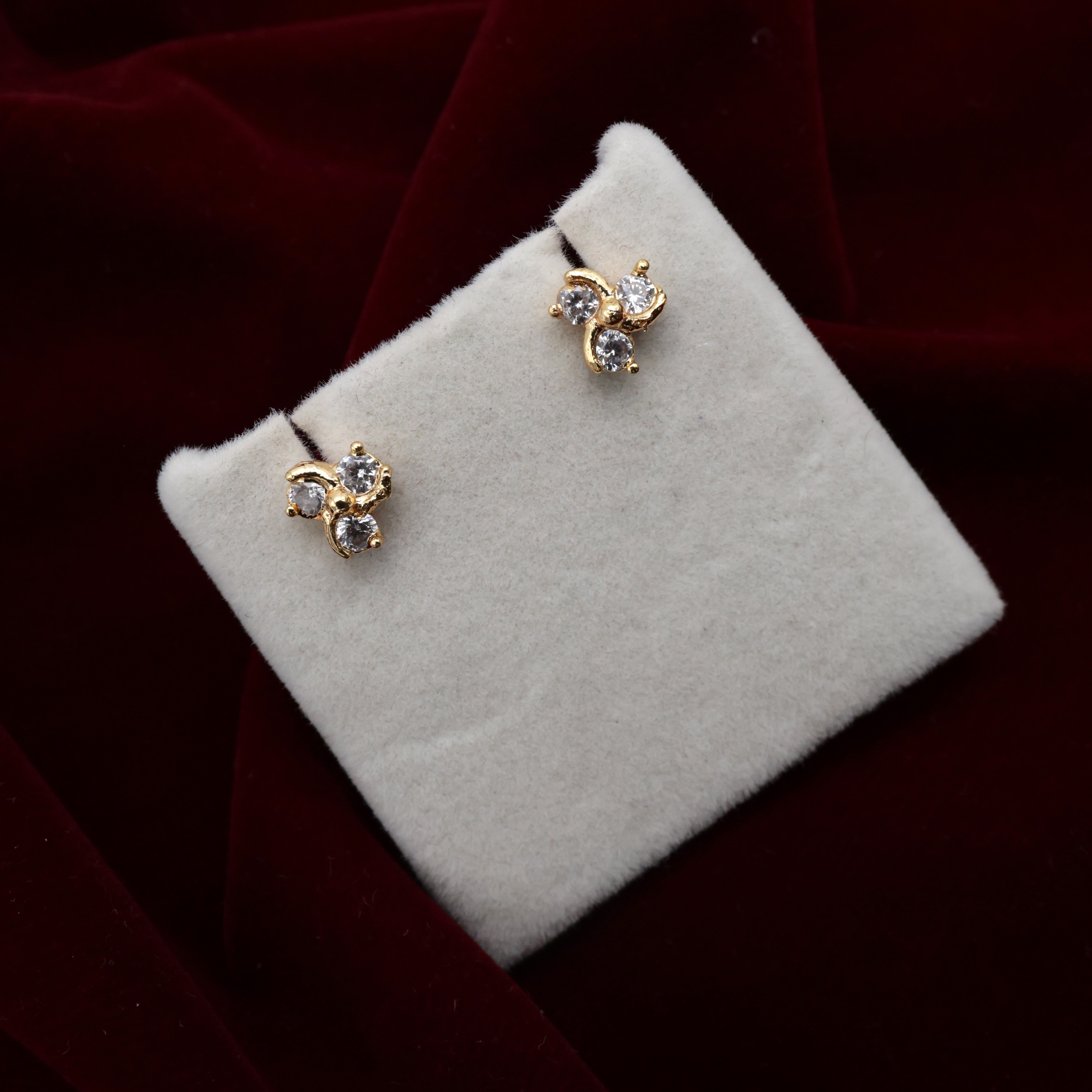 Diamond Look Micro Gold Polished 3 Stone Baby Studs Earrings