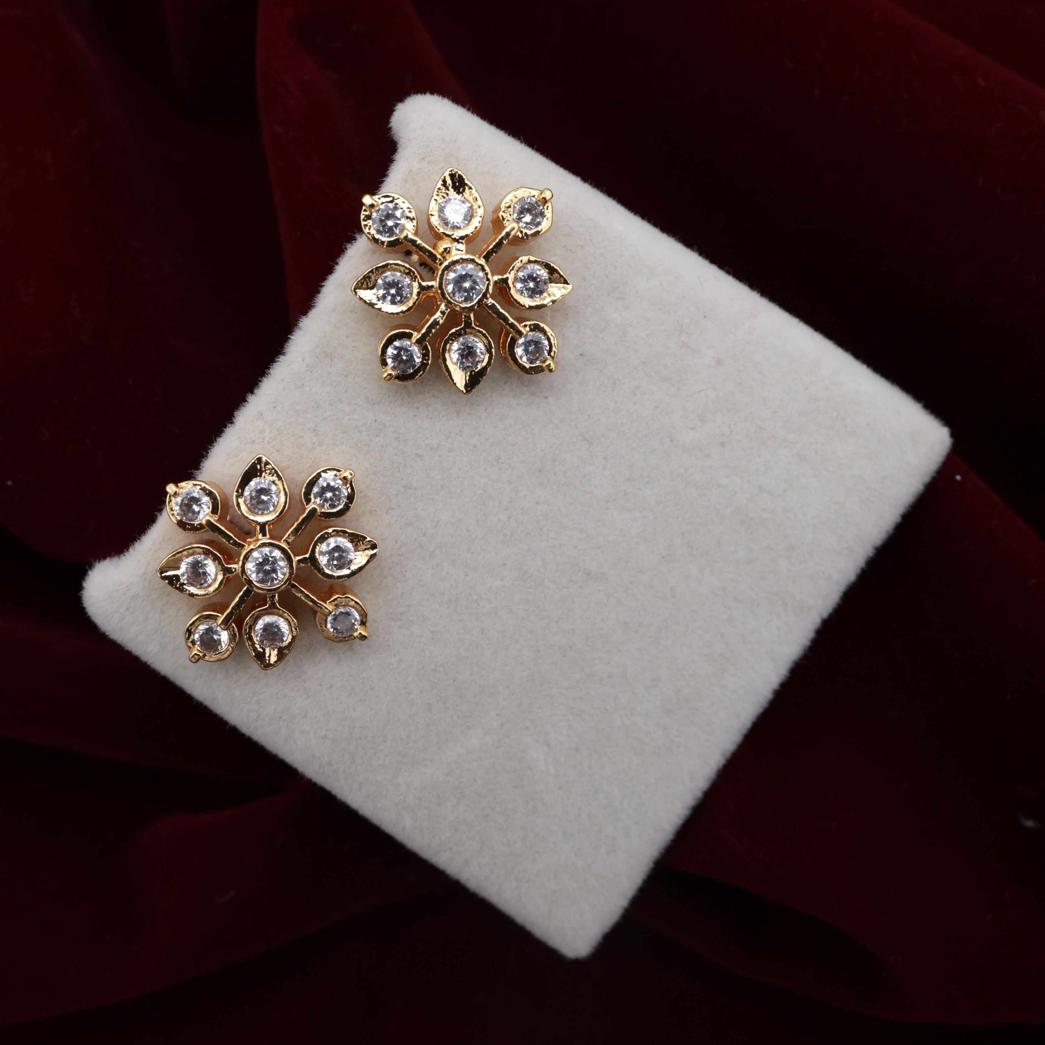 Diamond Look Micro Gold Polished Nine Stone Studs
