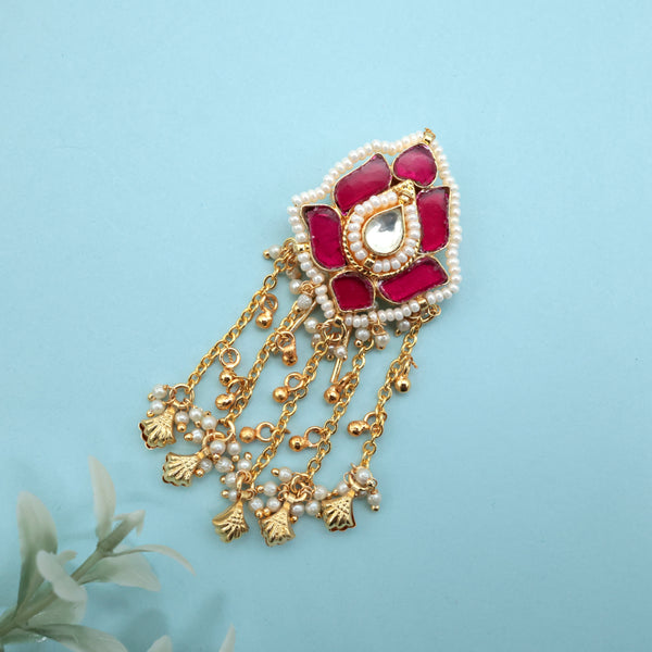 Pachi Kundan Lotus Bud Gold Shell Hangings Bridal Hair Choti