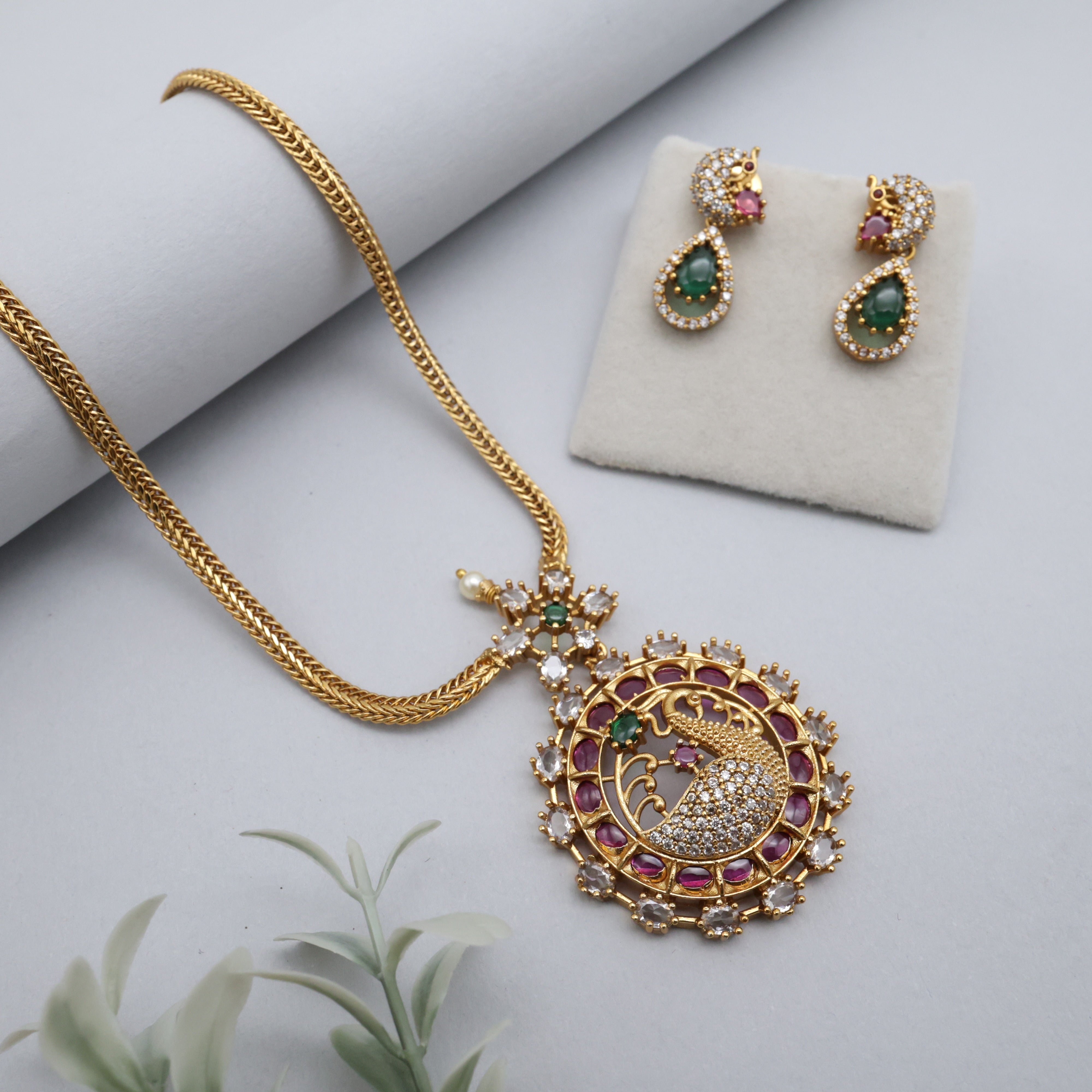 Antique AD Kemp Peacock Pendant Kids Friendly Necklace Set
