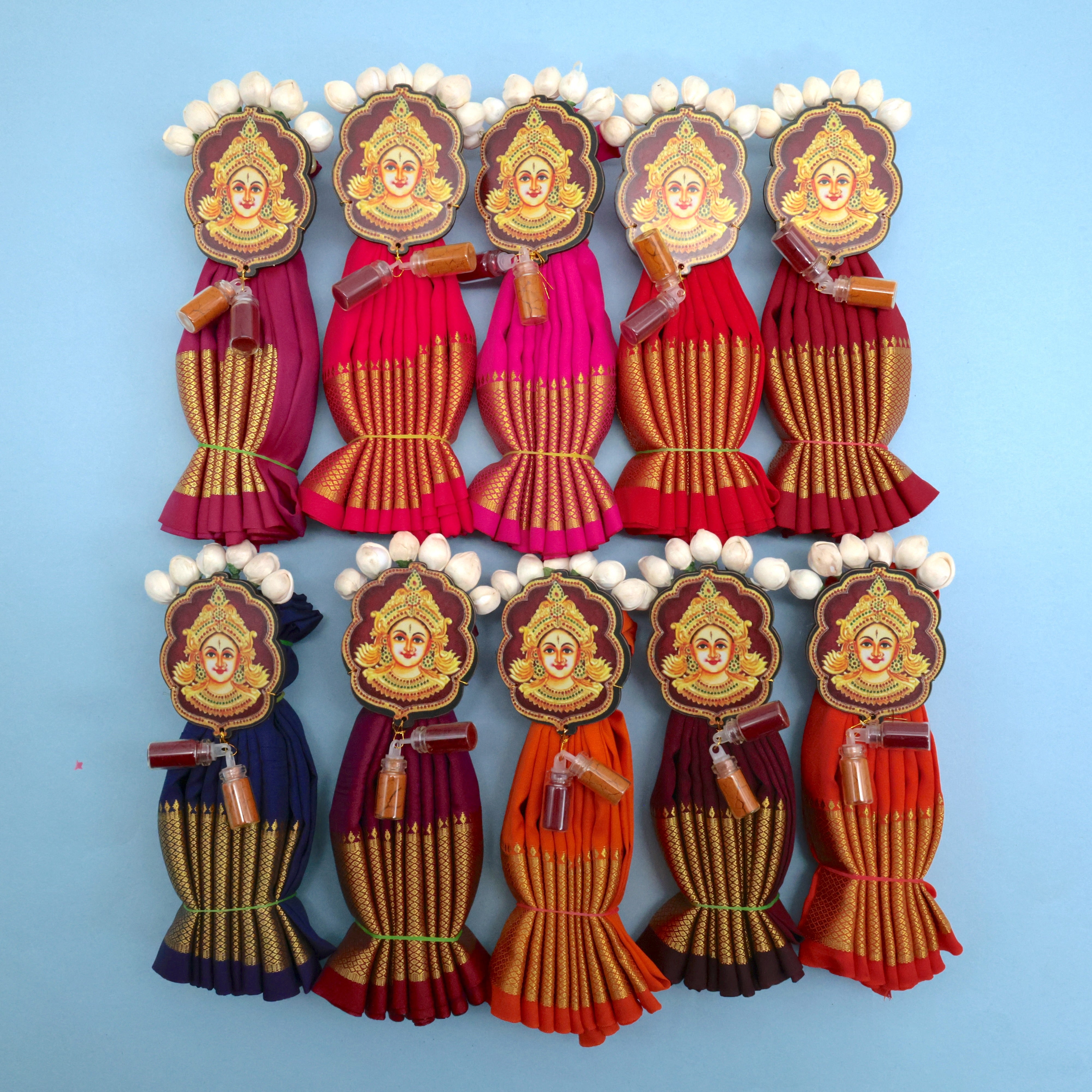 ZARI BORDER LAKSHMI DEVI MANJAL KUMKUM FAN FOLDED SILK BLOUSE SET - ASSORTED COLOURS