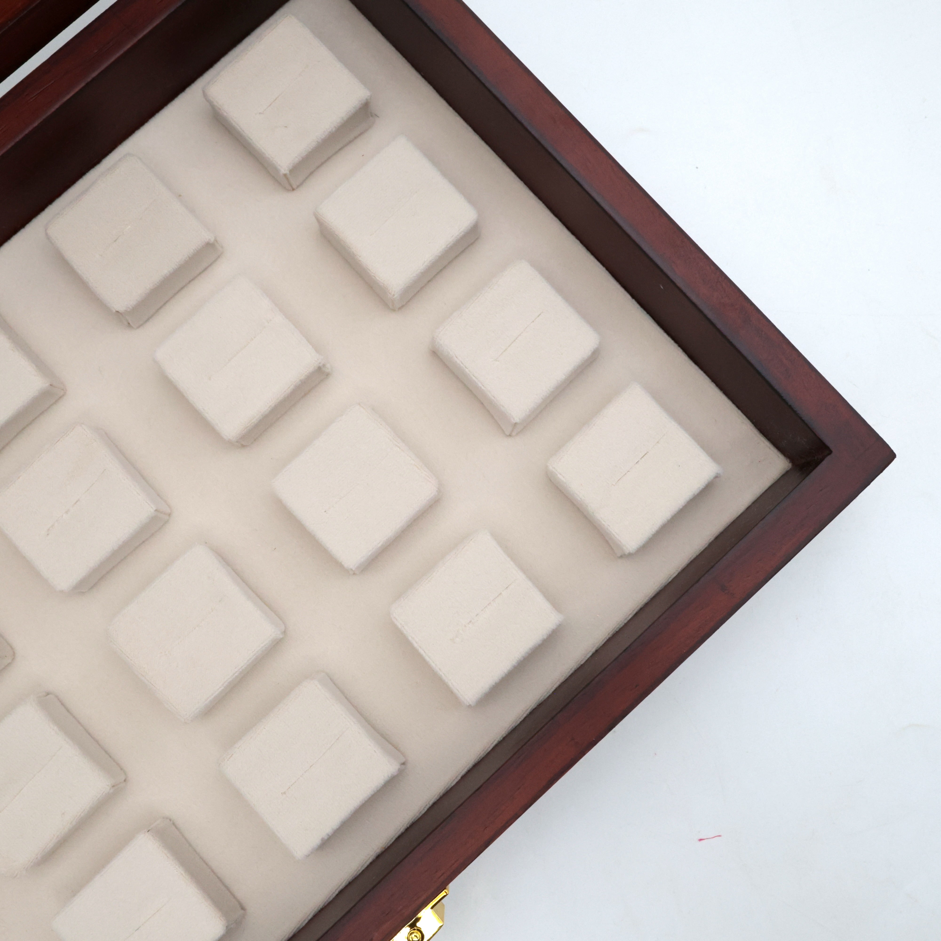 SOLID TEAK WOOD 20 SLOTS FINGER RING ORGANISER BOX