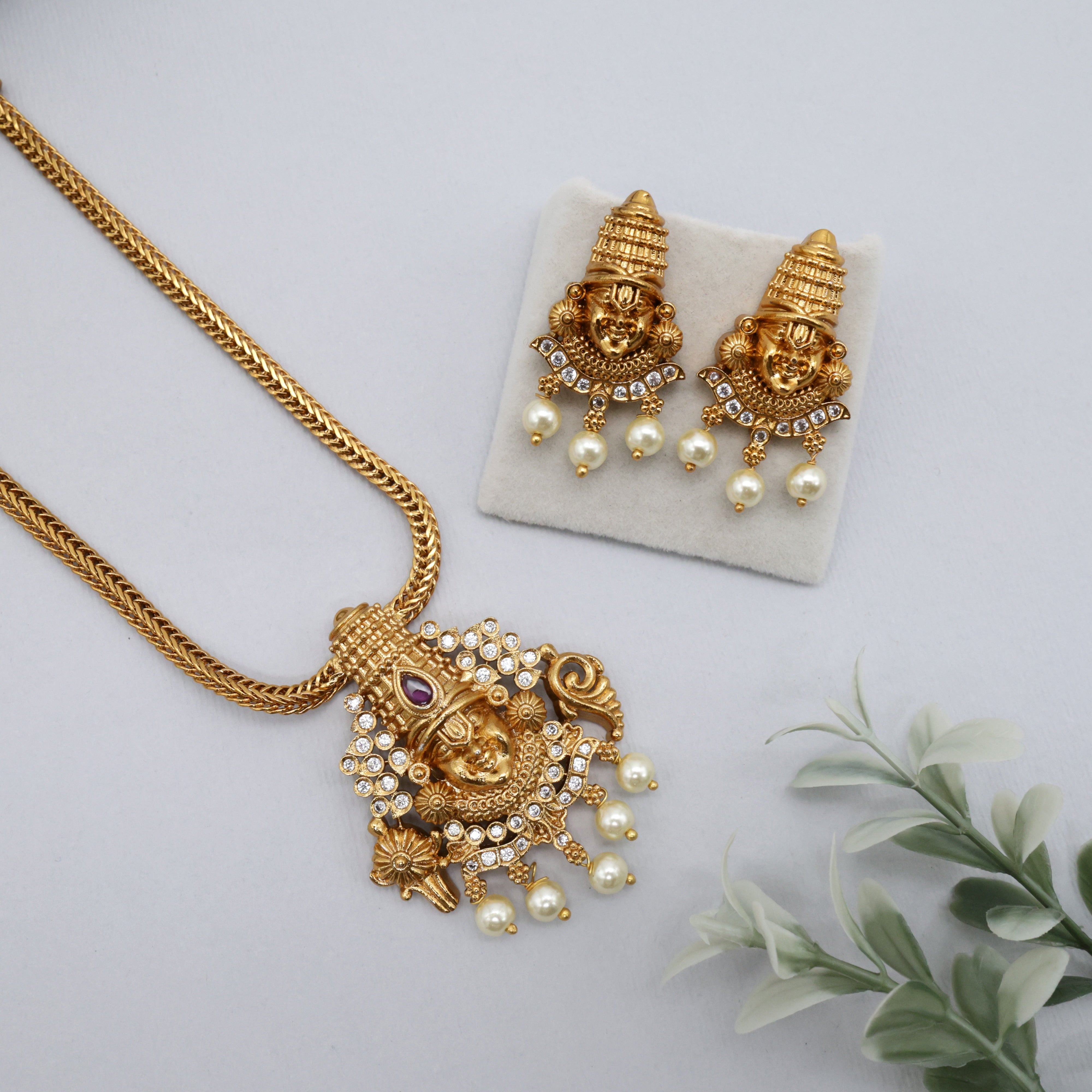 Antique Tirupathi Balaji Pendant Kids Friendly Necklace Set