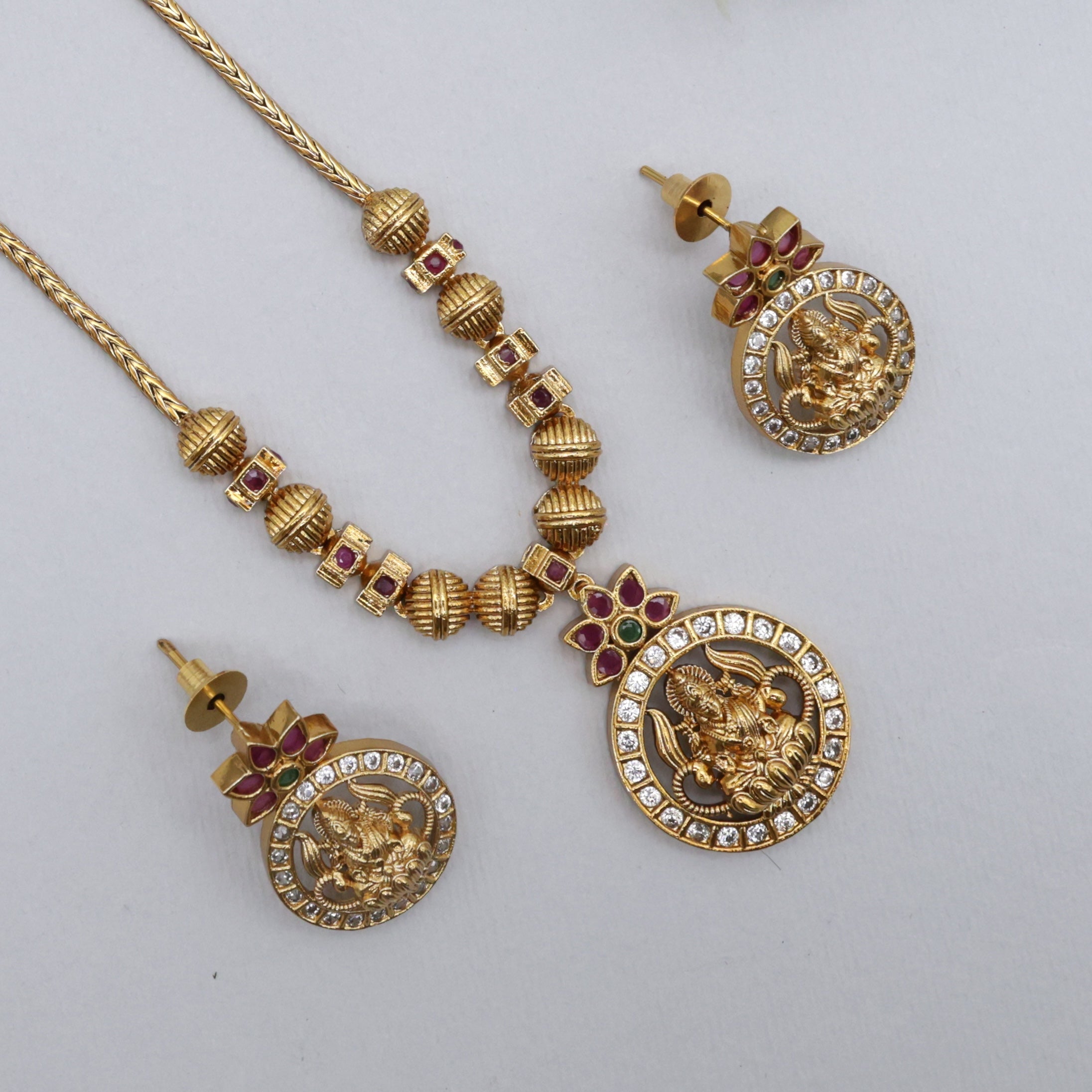 AD Gold Look Lakshmi Pendant Kids Friendly Necklace Set