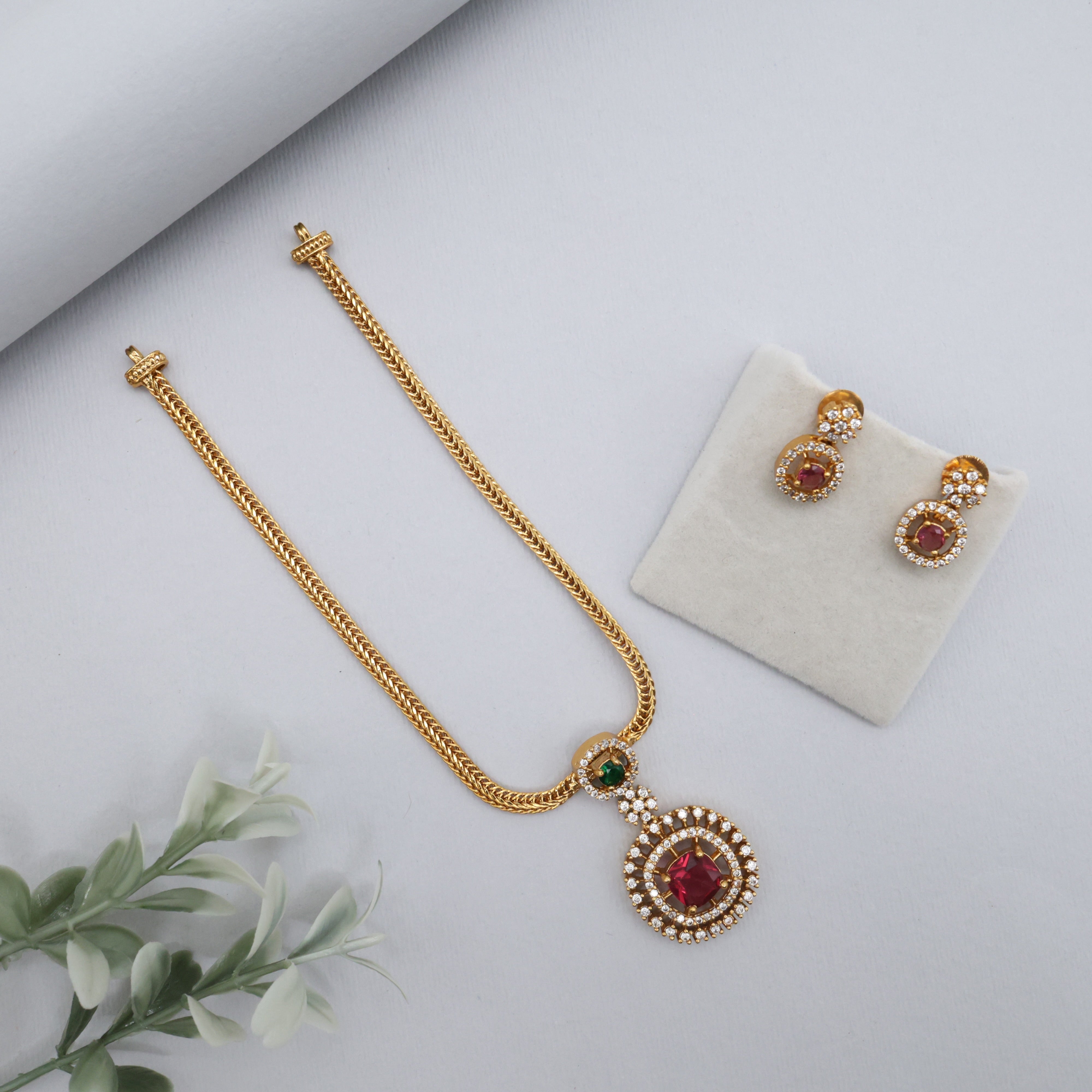 Diamond Look Square Stone Pendant Kids Friendly Necklace Set