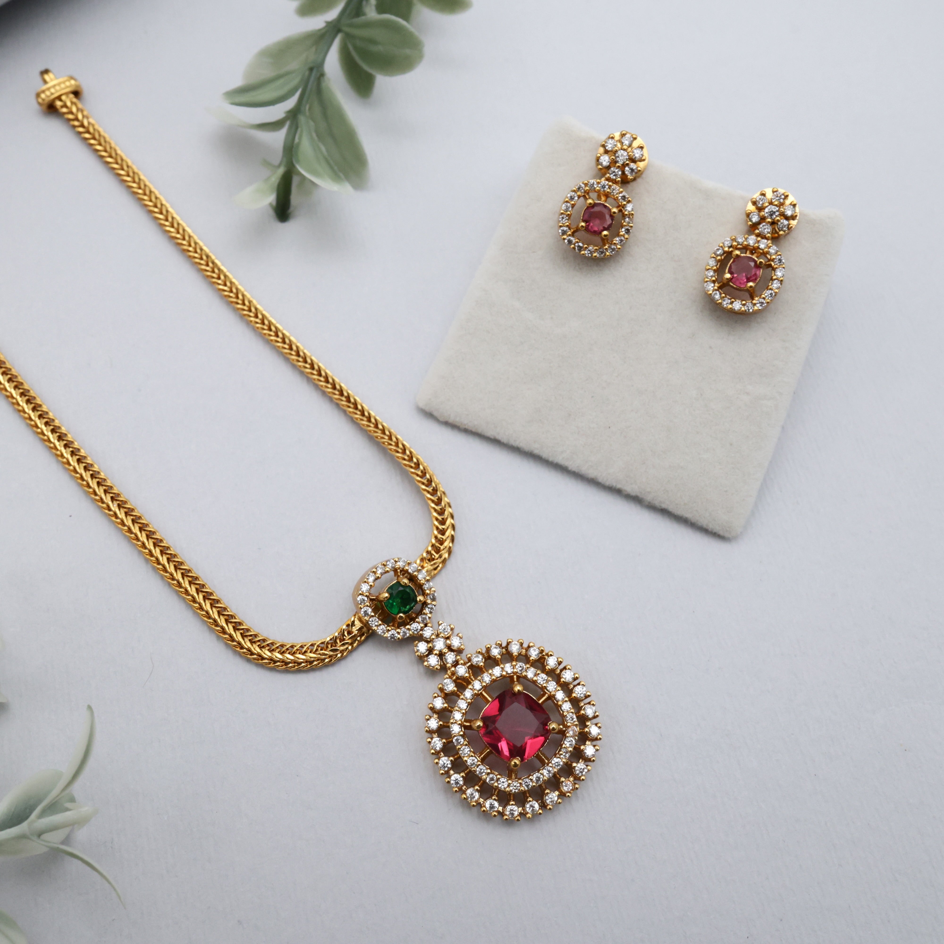 Diamond Look Square Stone Pendant Kids Friendly Necklace Set