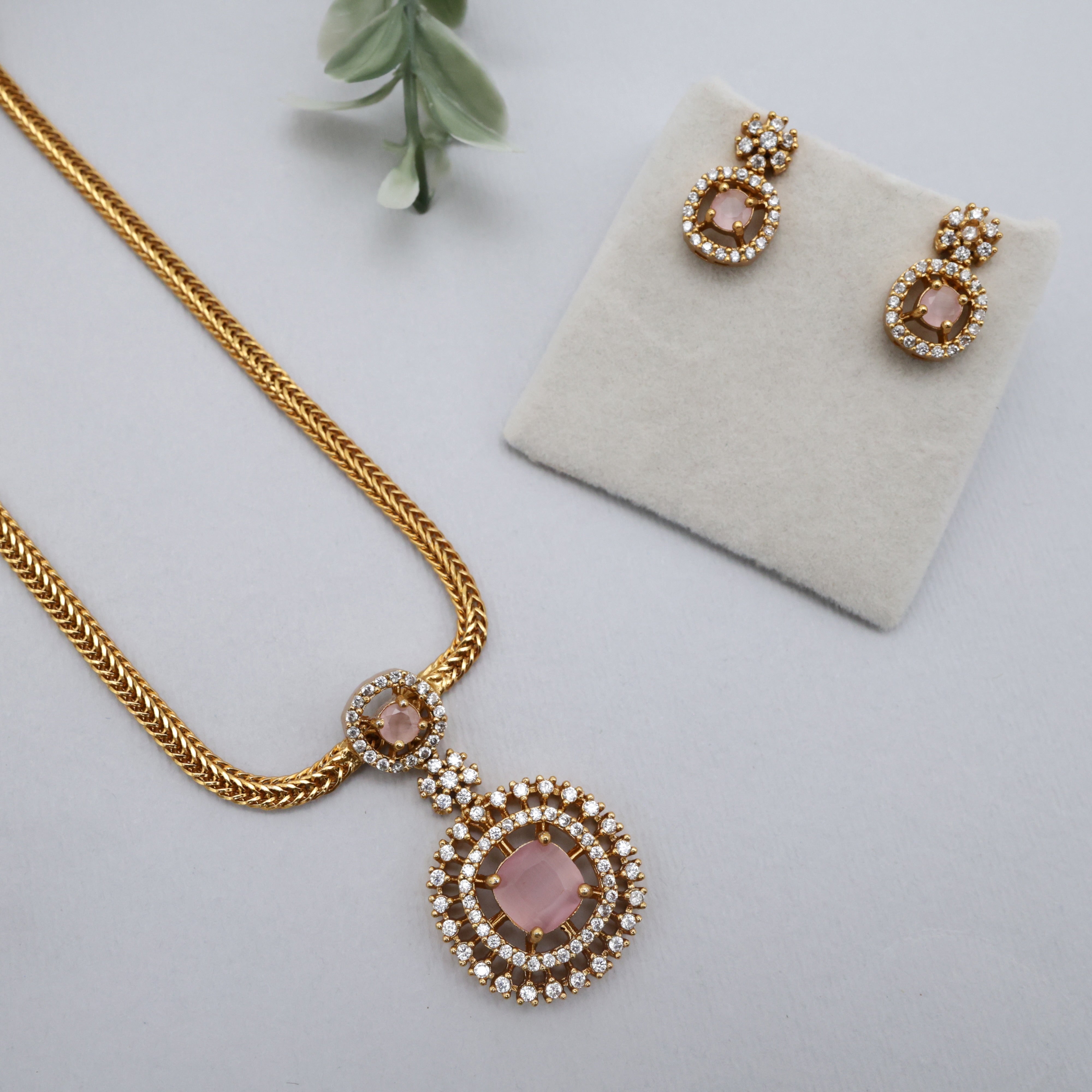 Diamond Look Square Stone Pendant Kids Friendly Necklace Set