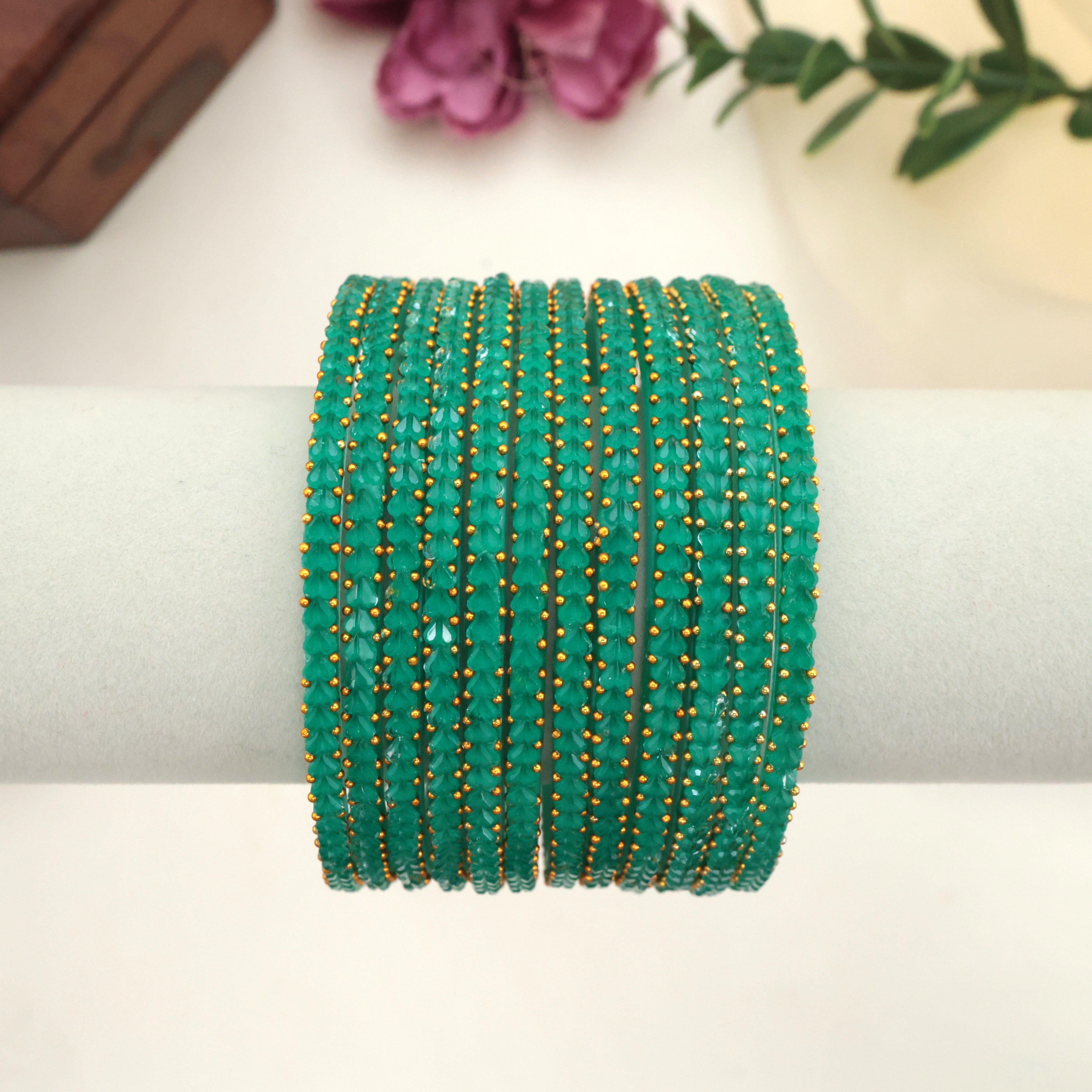 Premium Thick Heart Drop Glass Bangles - Copper Sulphate