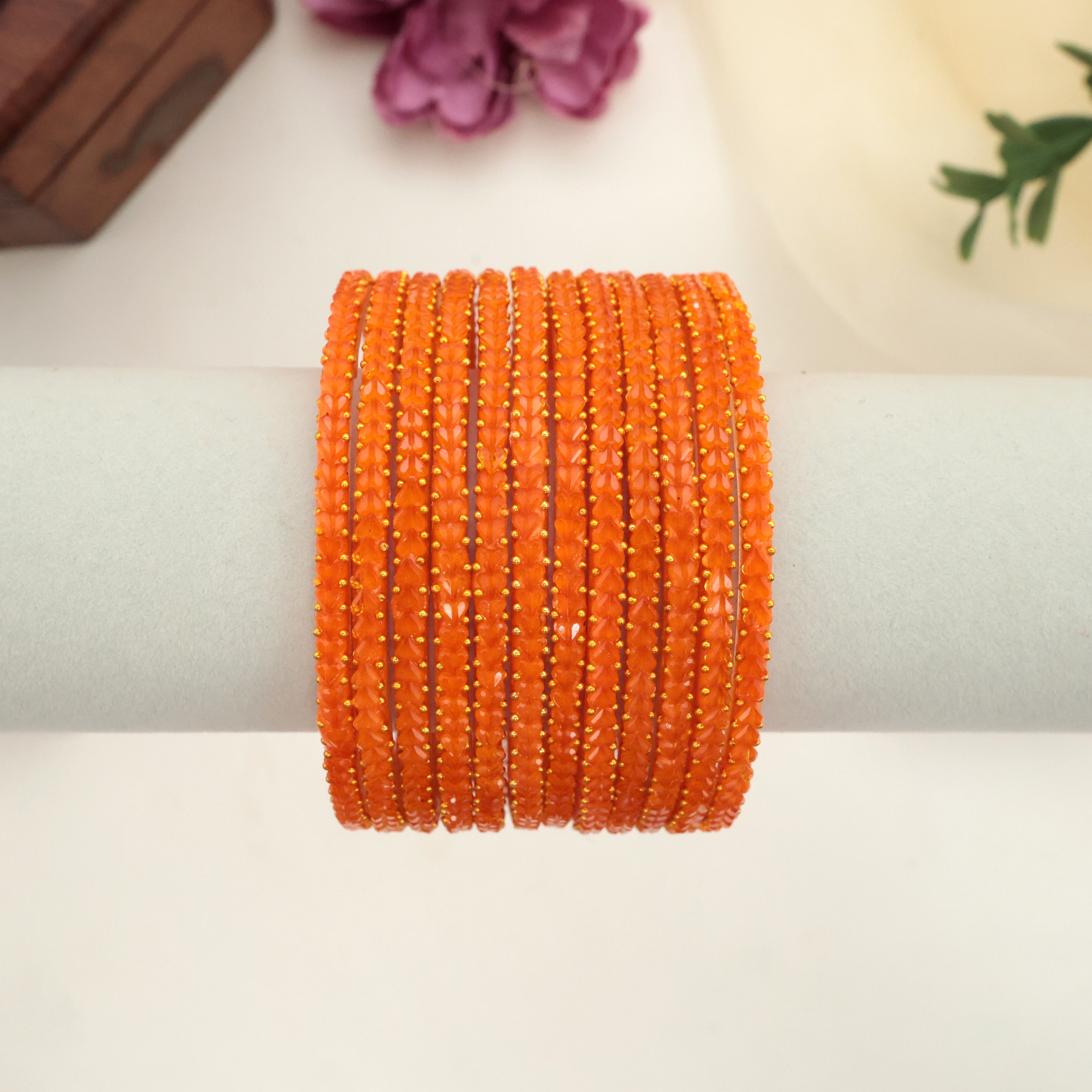 Premium Thick Heart Drop Glass Bangles - Fanta Orange