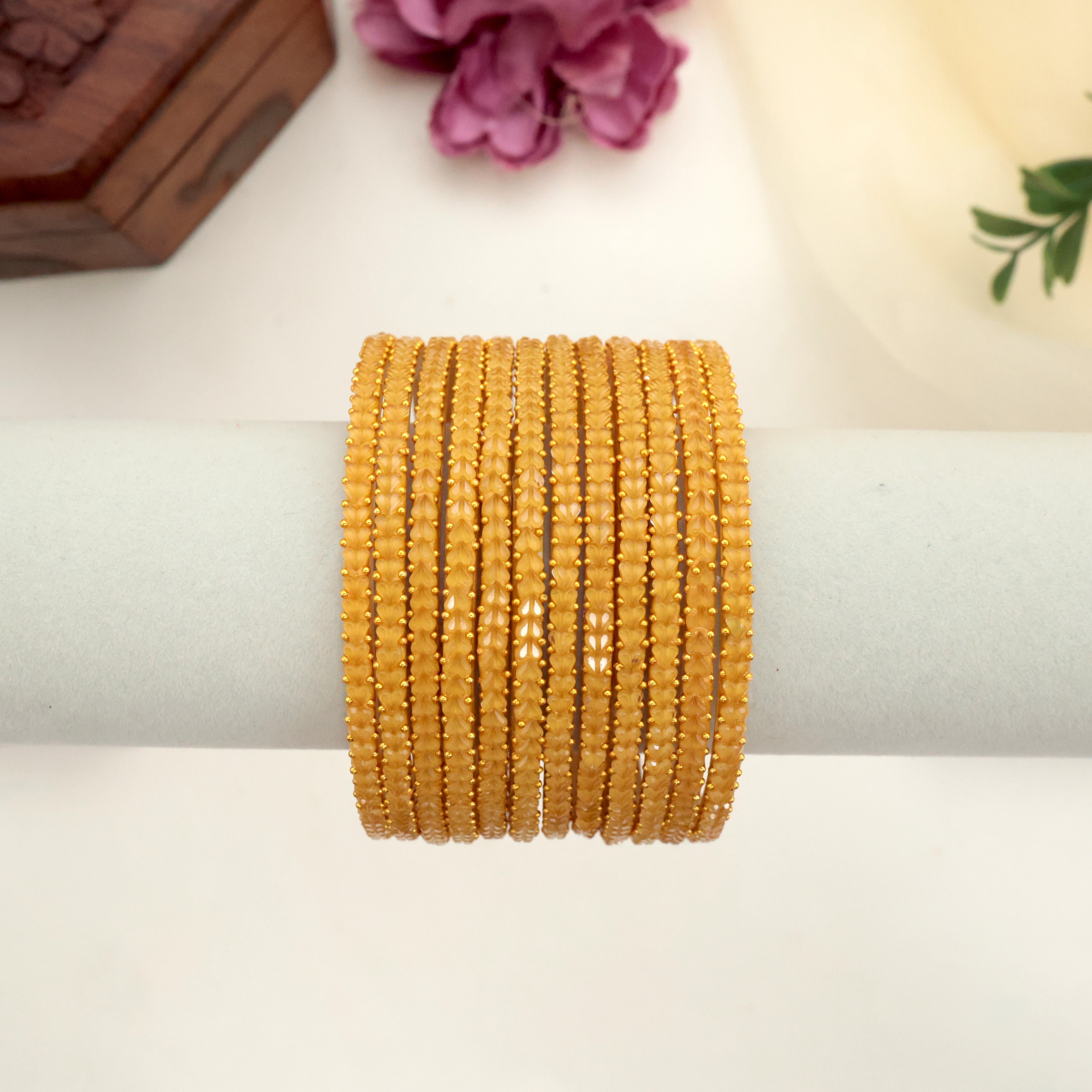 Premium Thick Heart Drop Glass Bangles - Haldi