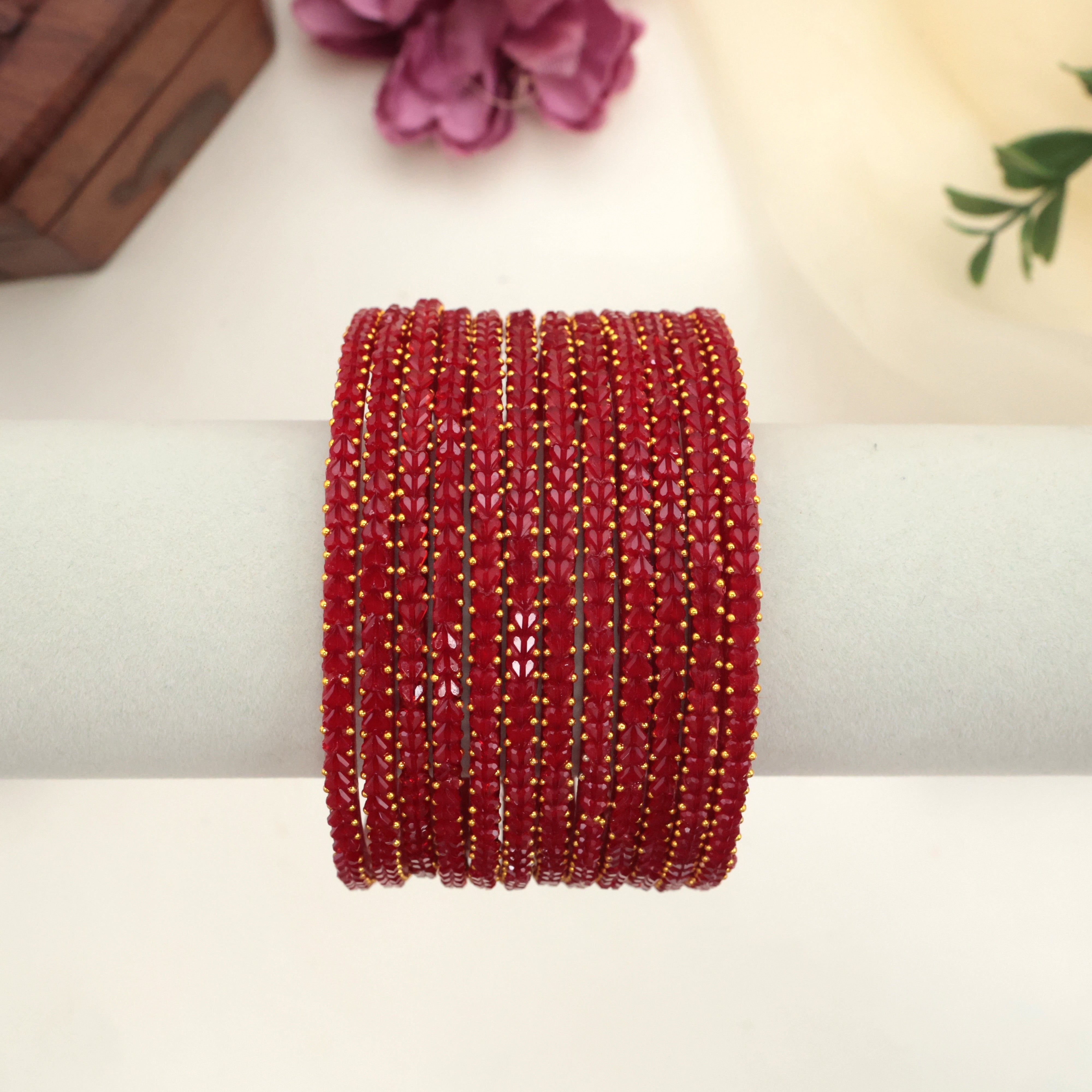Premium Thick Heart Drop Glass Bangles - Mehroon