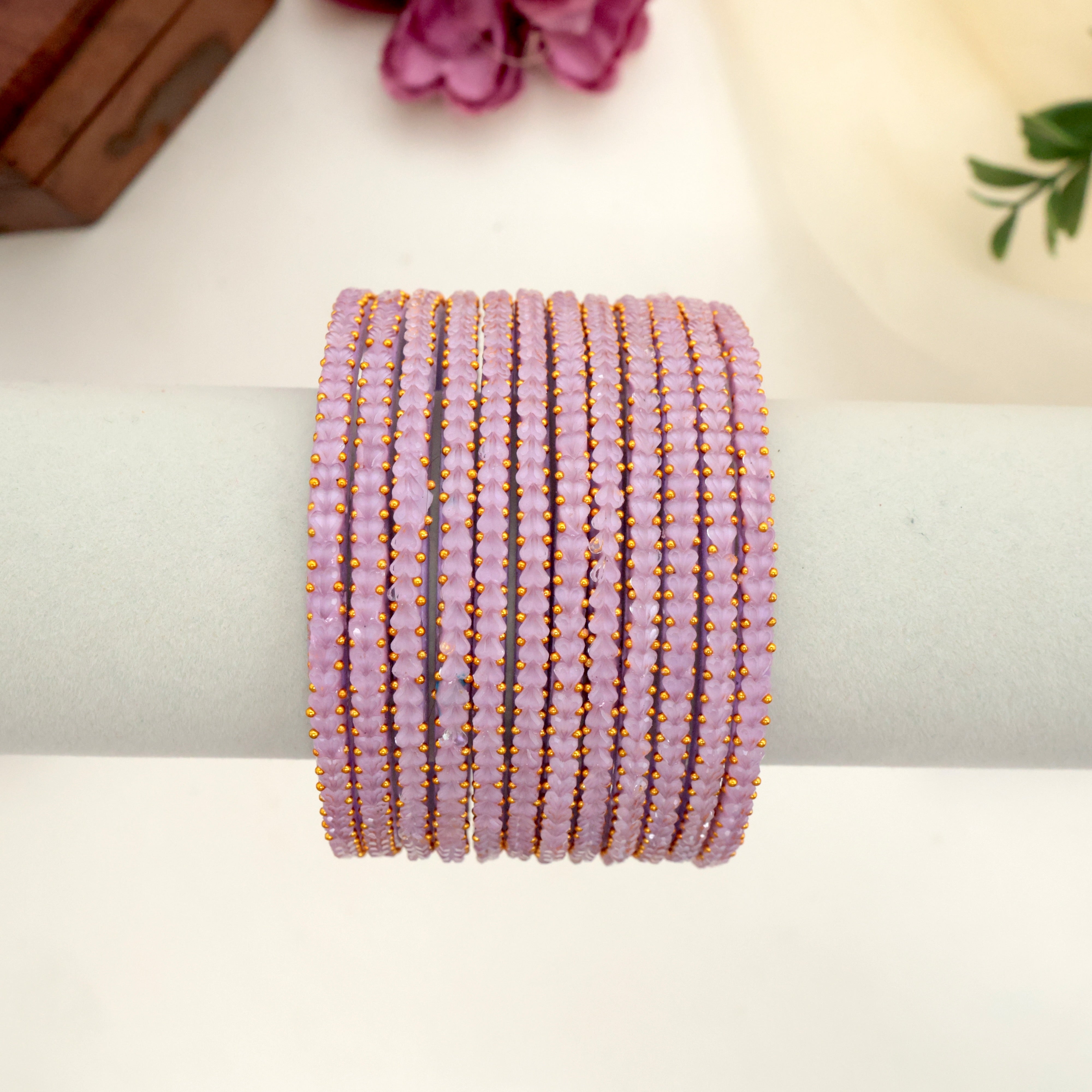 Premium Thick Heart Drop Glass Bangles - Lavendar