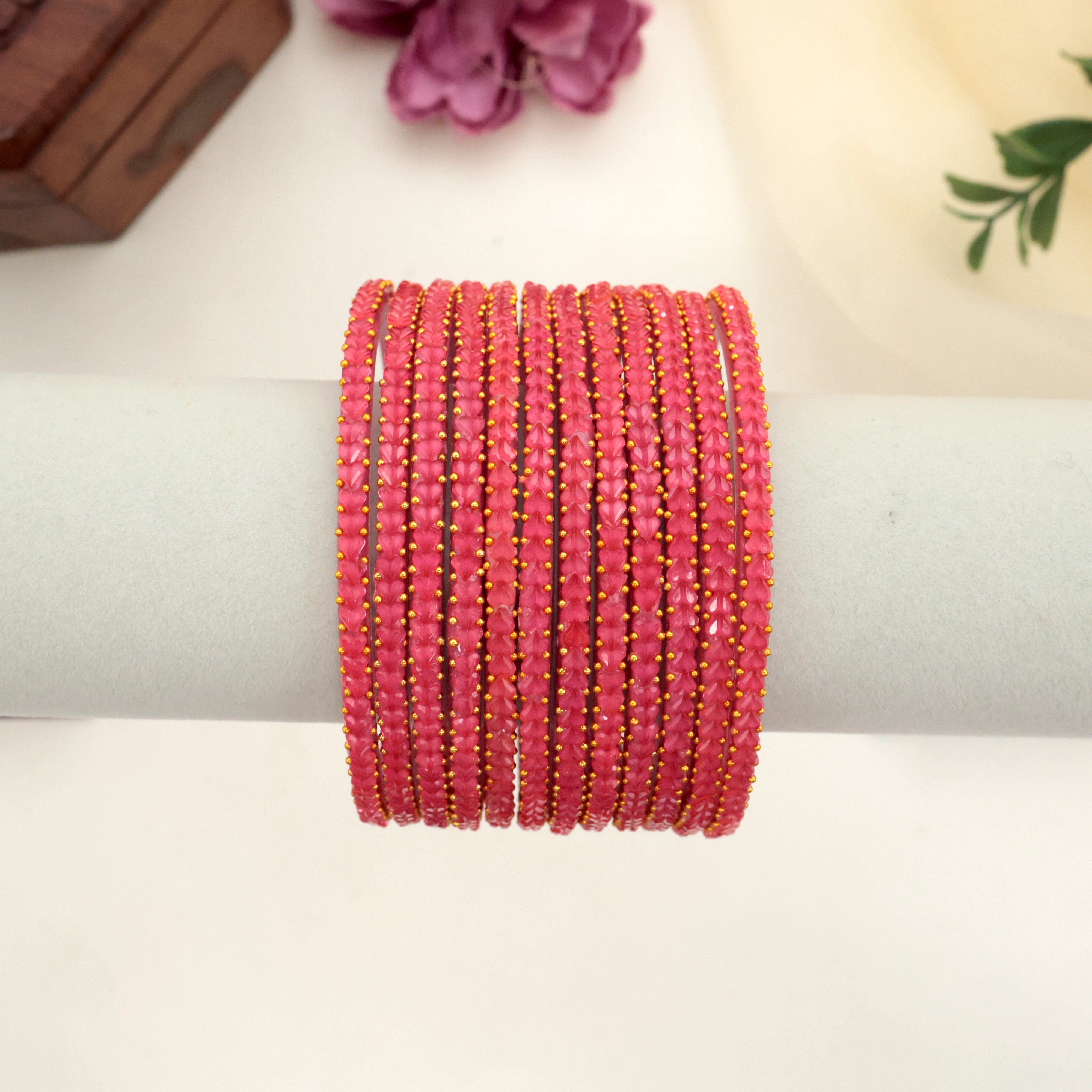 Premium Thick Heart Drop Glass Bangles - Peach