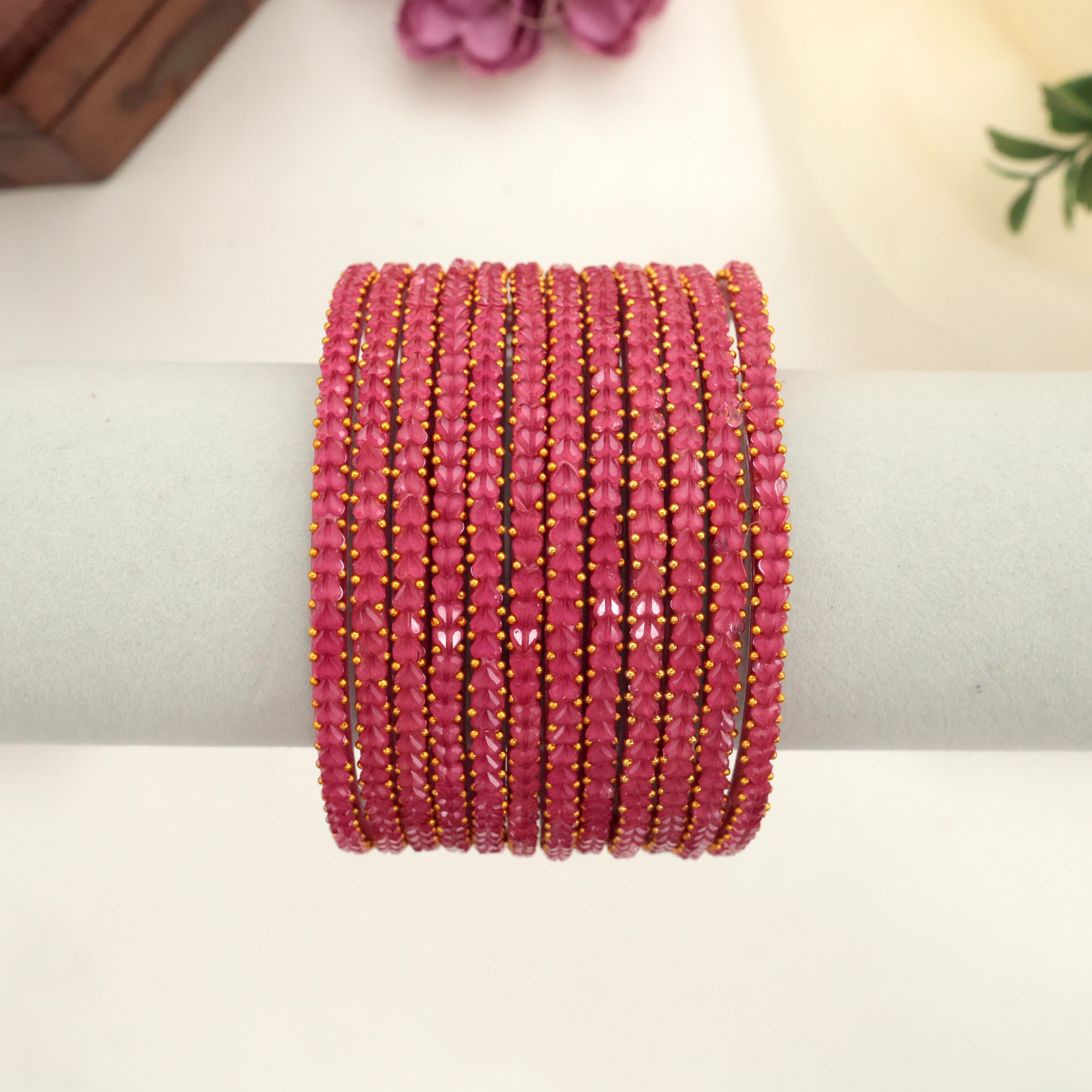 Premium Thick Heart Drop Glass Bangles - Pink