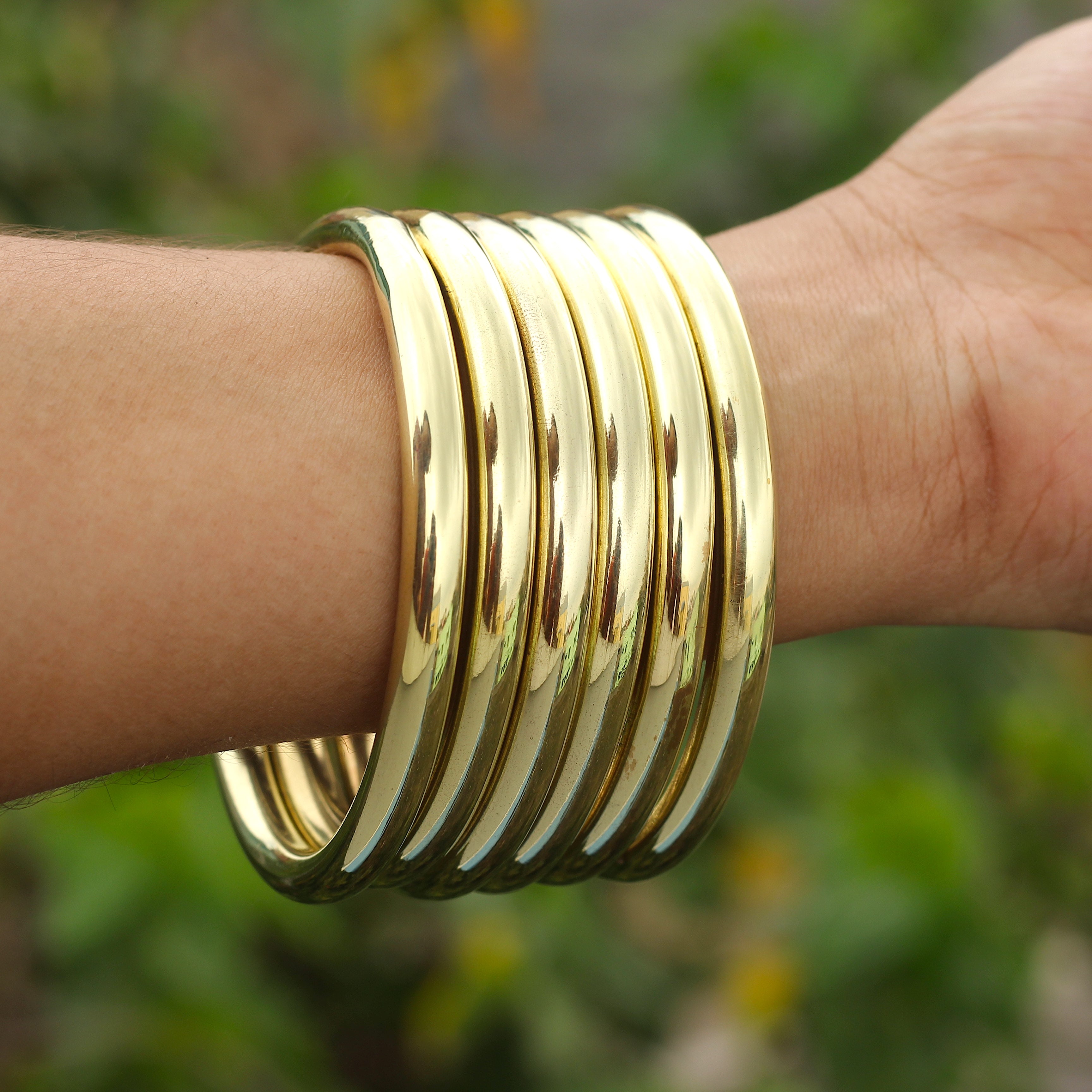 Thick Bohemian Brass Bangles - Set of 6 - Gold