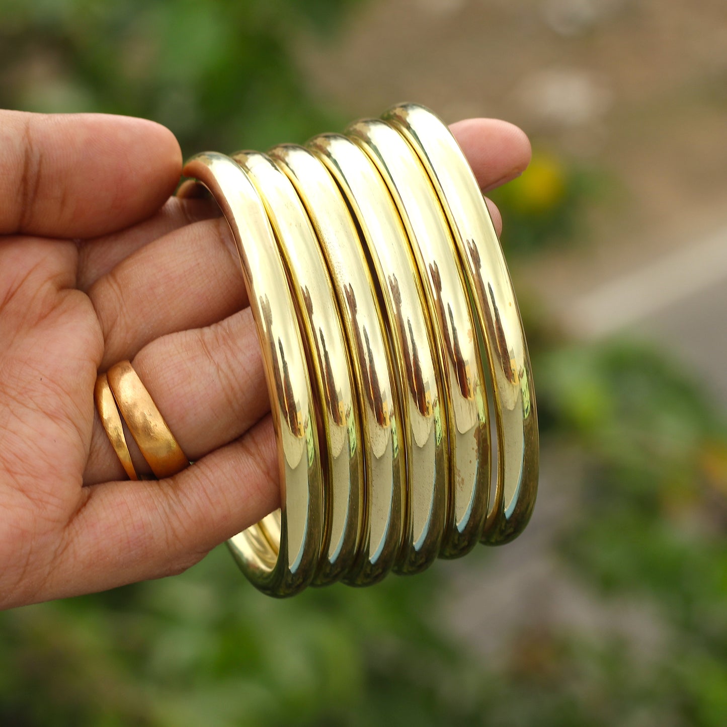 Thick Bohemian Brass Bangles - Set of 6 - Gold