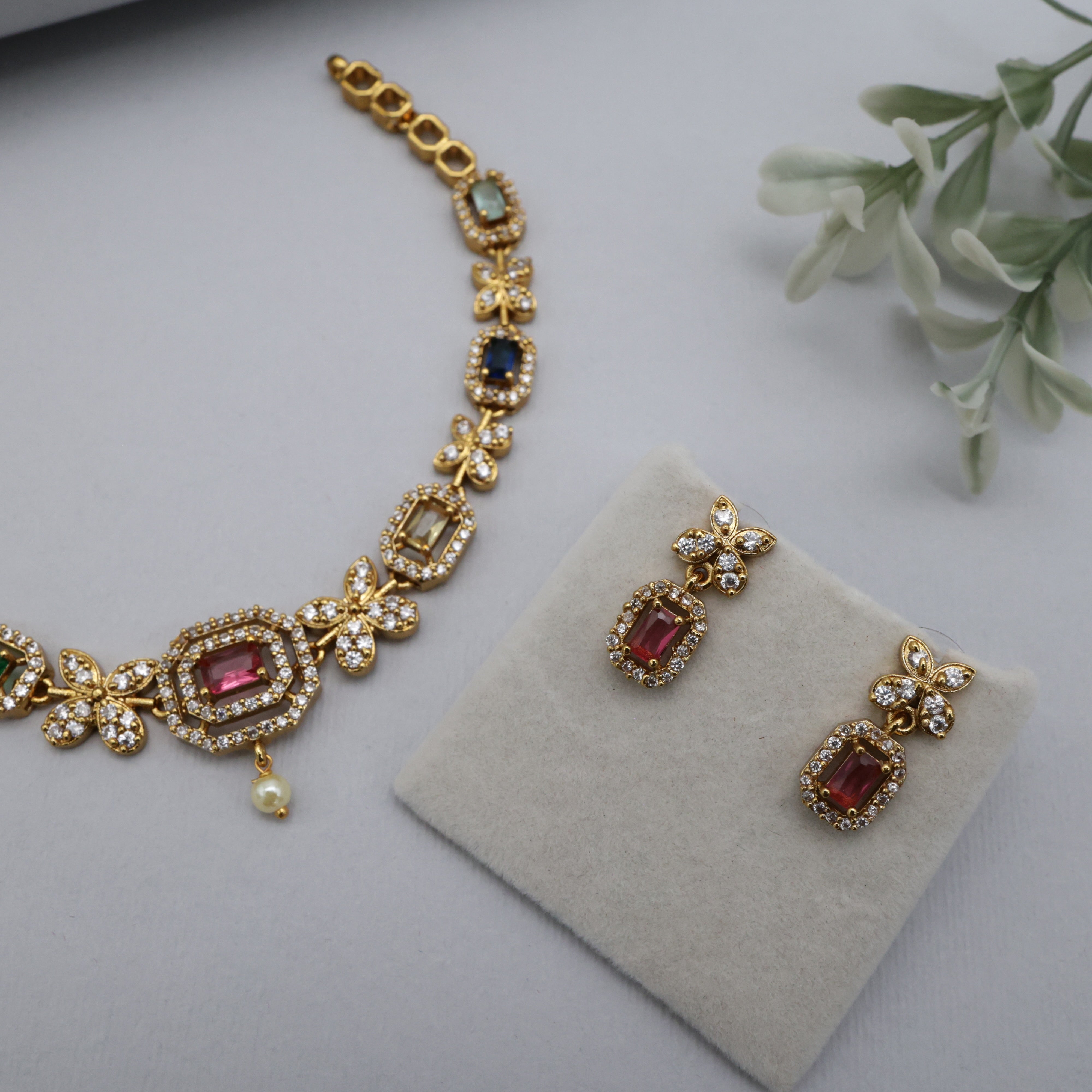 AD Kids Friendly Rectangle Stone Butterfly Necklace Set
