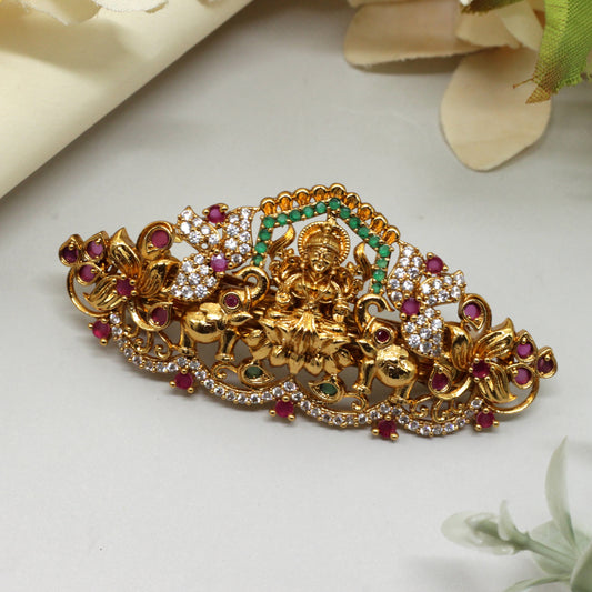 Gold Tone AD Lakshmi Bridal Hair Clip - French Barrette Hair Clip