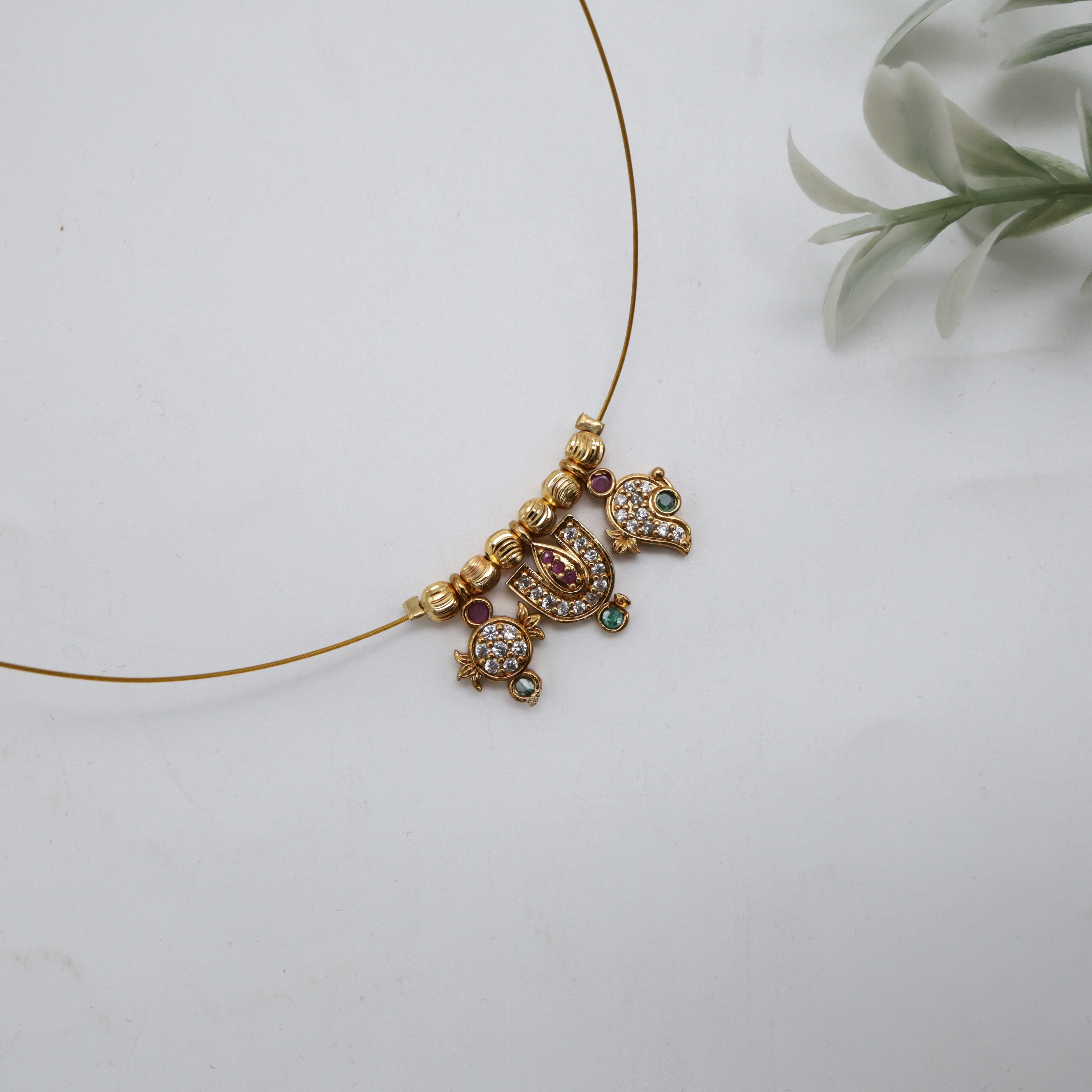 Antique AD Small Shankh Chakra Namam Pendant Invisible Necklace