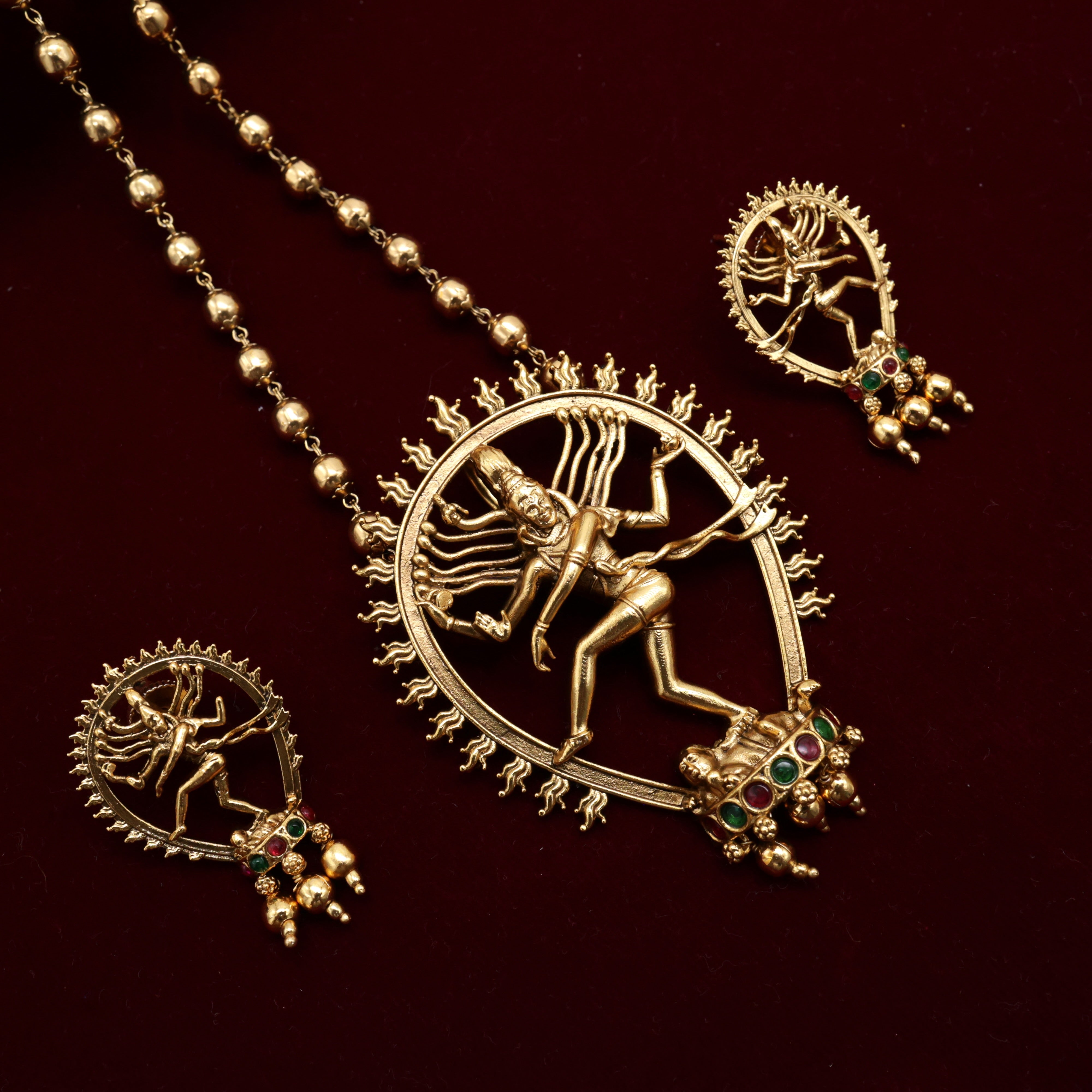 Antique Lord Nataraja Pendant Set Mani Mala