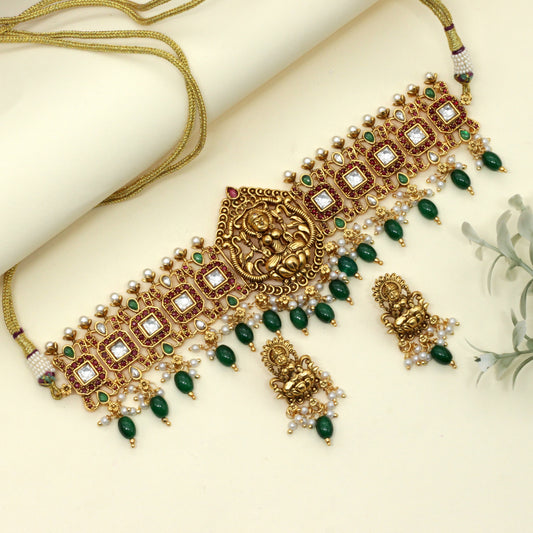 Premium Kundan Kemp Lakshmi High Neck Bridal Choker