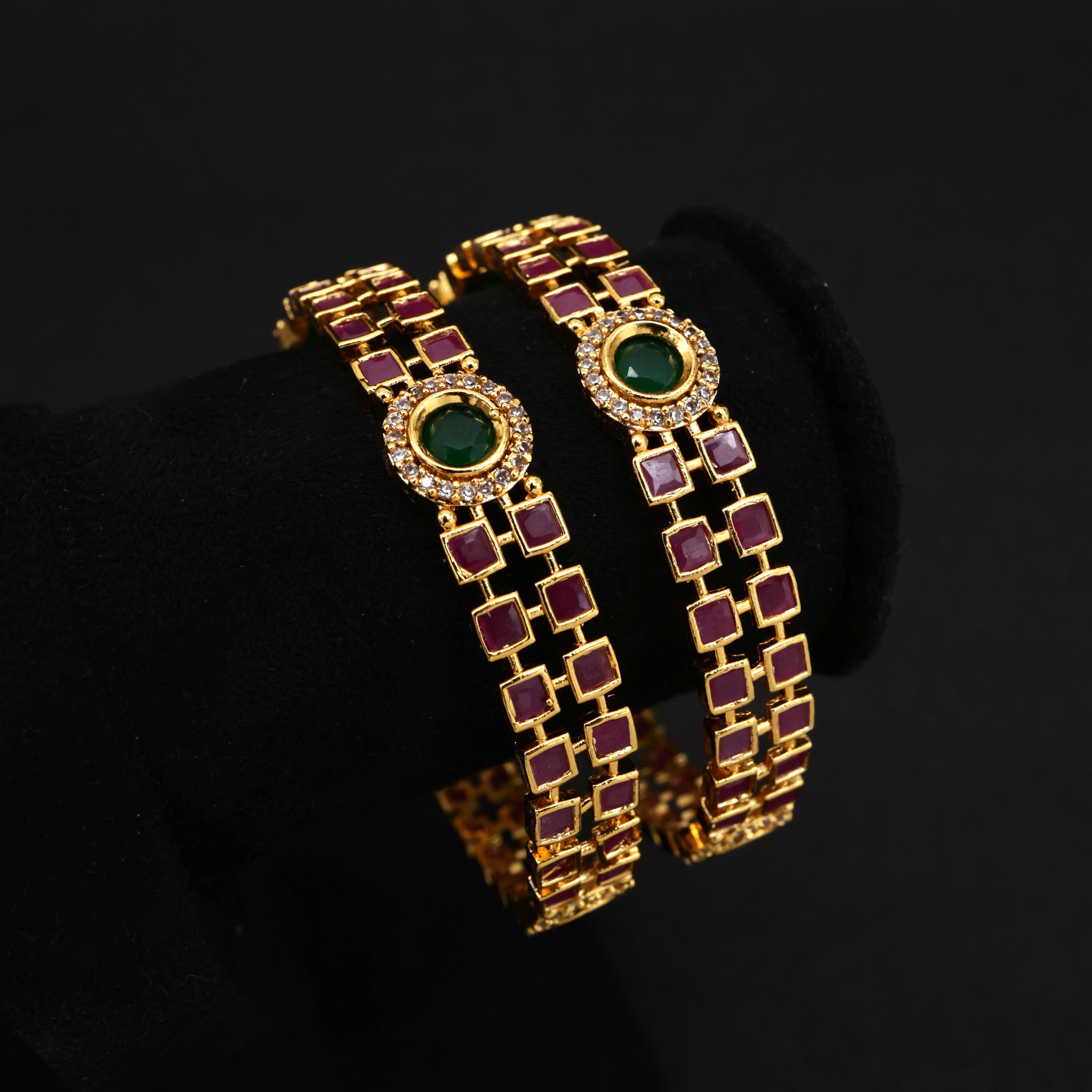 Double Line Square Stones AD Bangles
