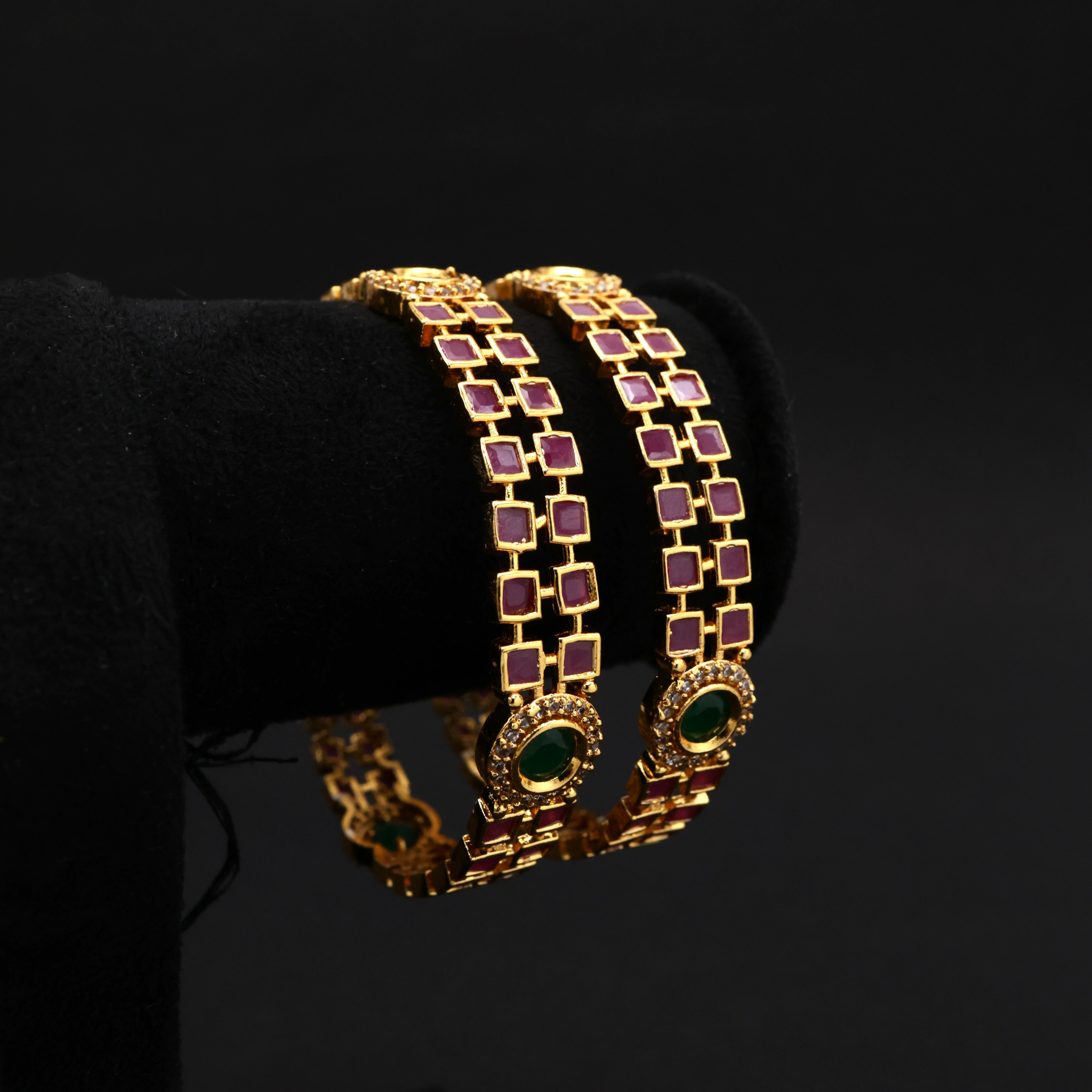 Double Line Square Stones AD Bangles