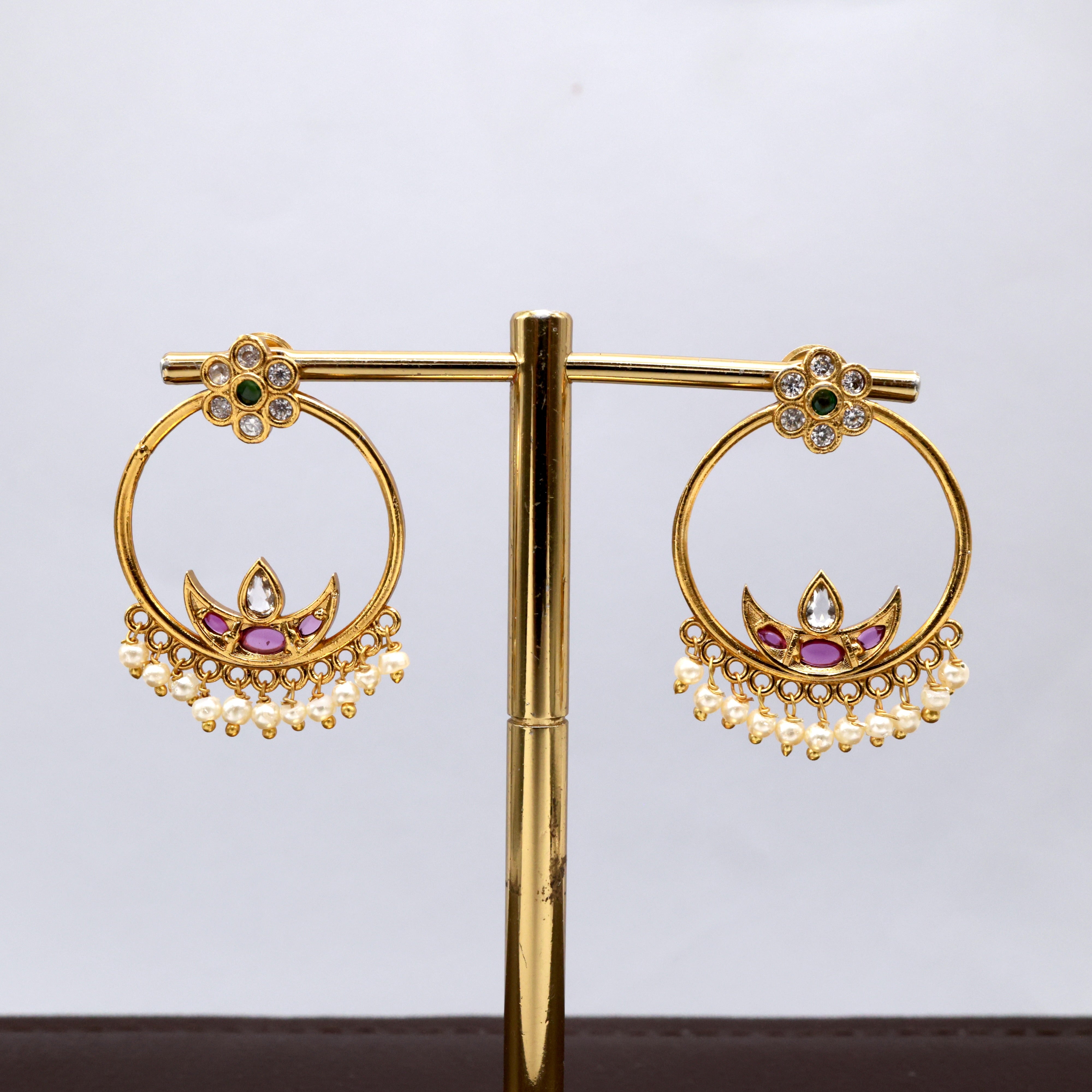 Gold Look AD Diya Chandbali Earrings