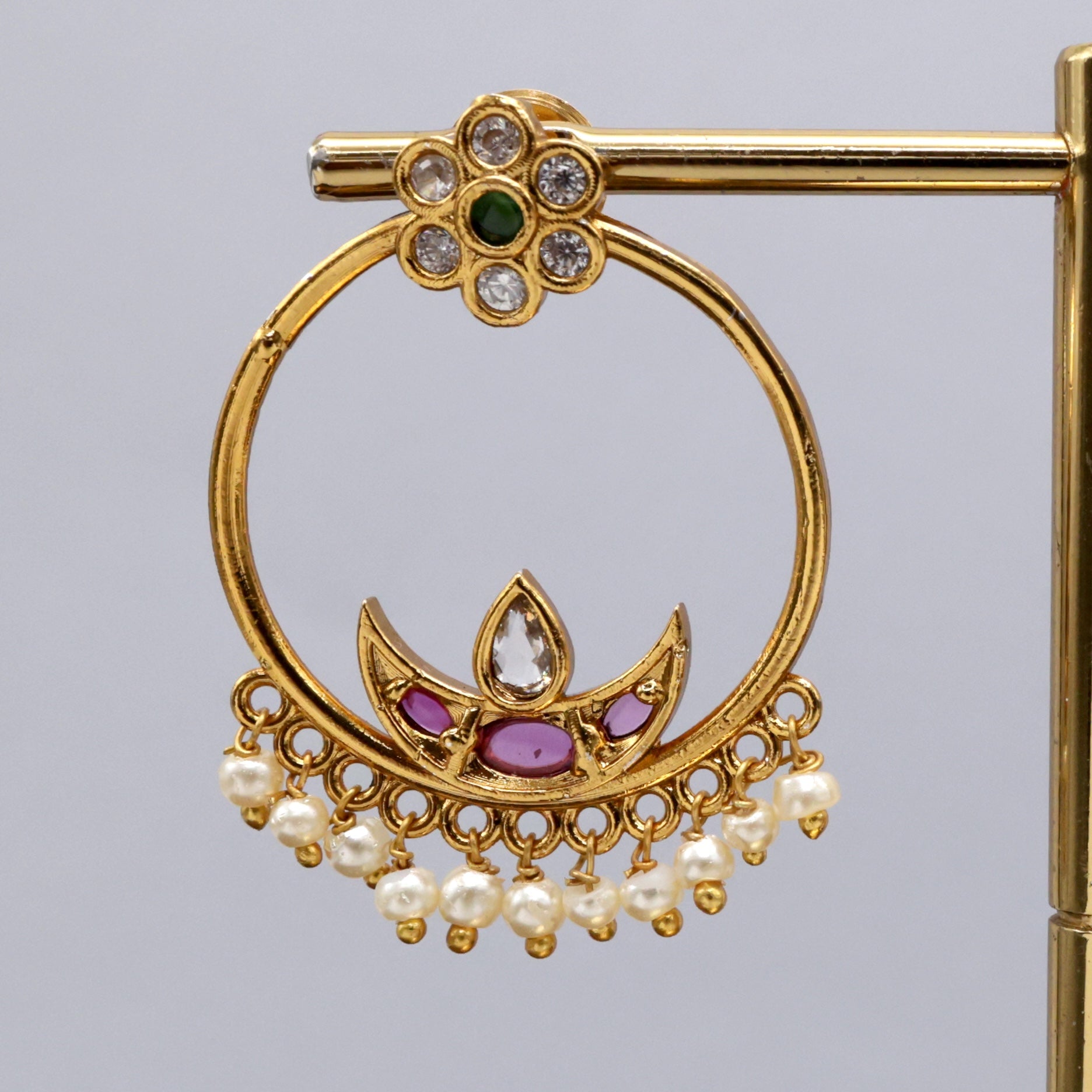 Gold Look AD Diya Chandbali Earrings