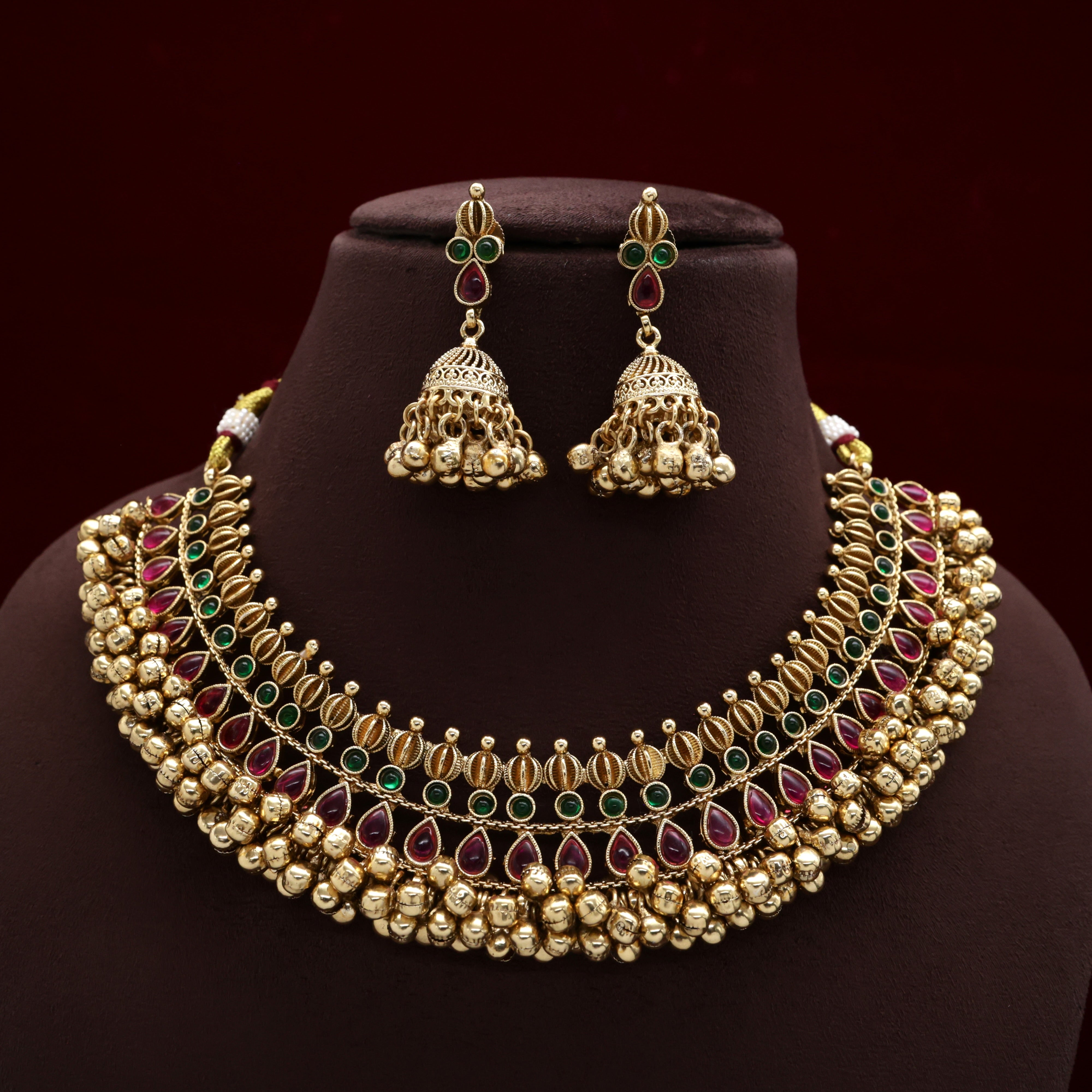 Antique Kemp Ghungroo Nayanthara Necklace Set