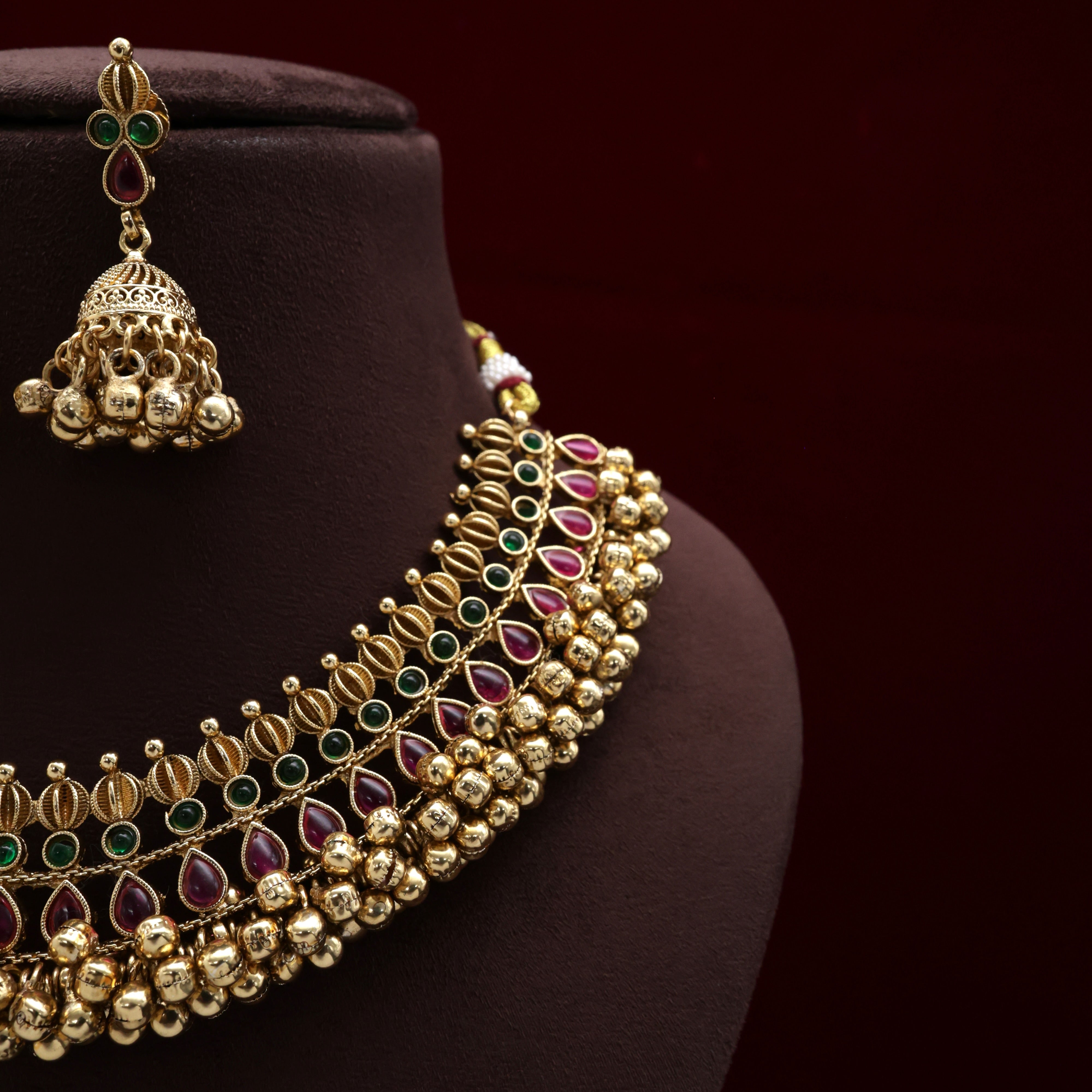 Antique Kemp Ghungroo Nayanthara Necklace Set