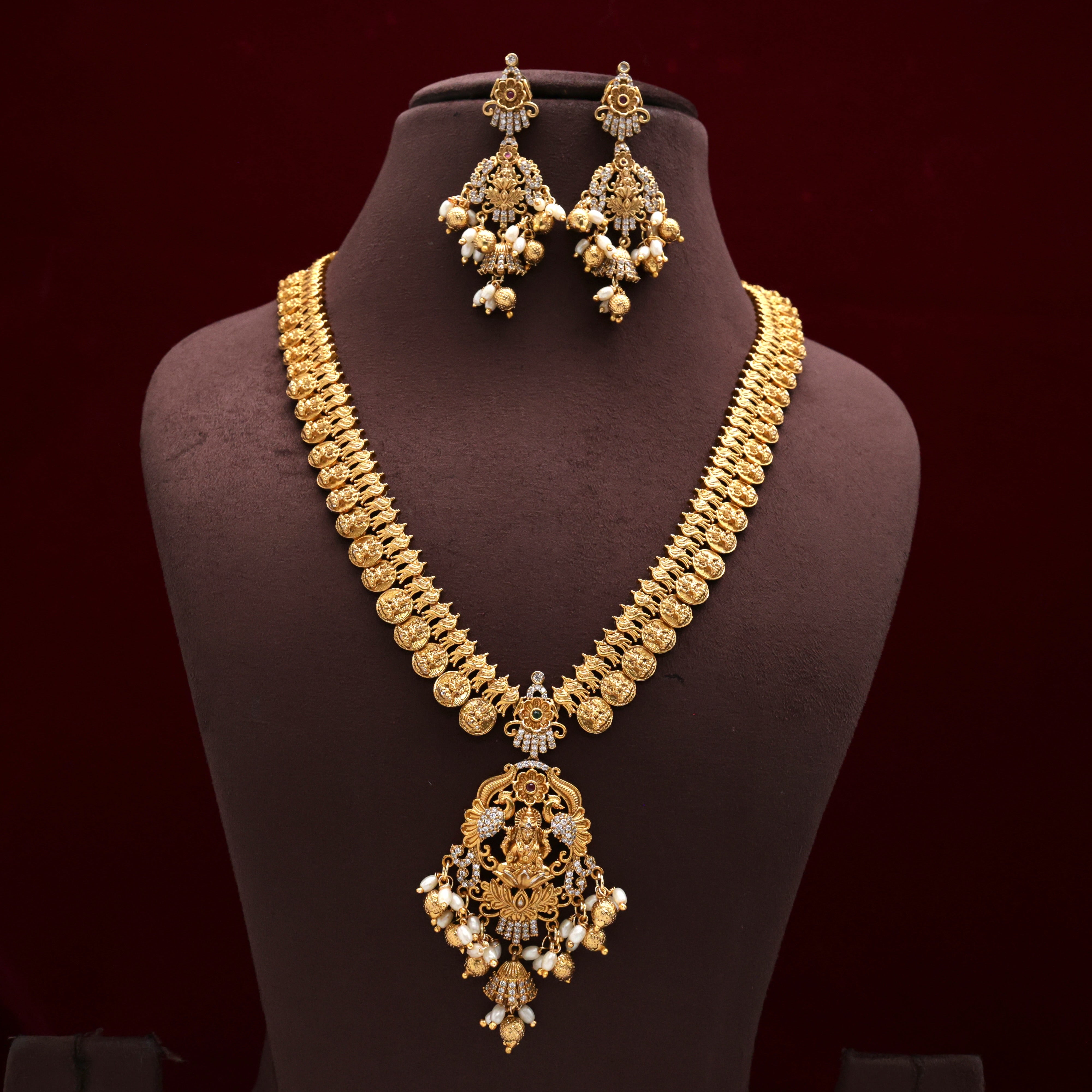 Gold Look Rettapakshi Lakshmi Pendant Kaasu/Coin Haaram Set