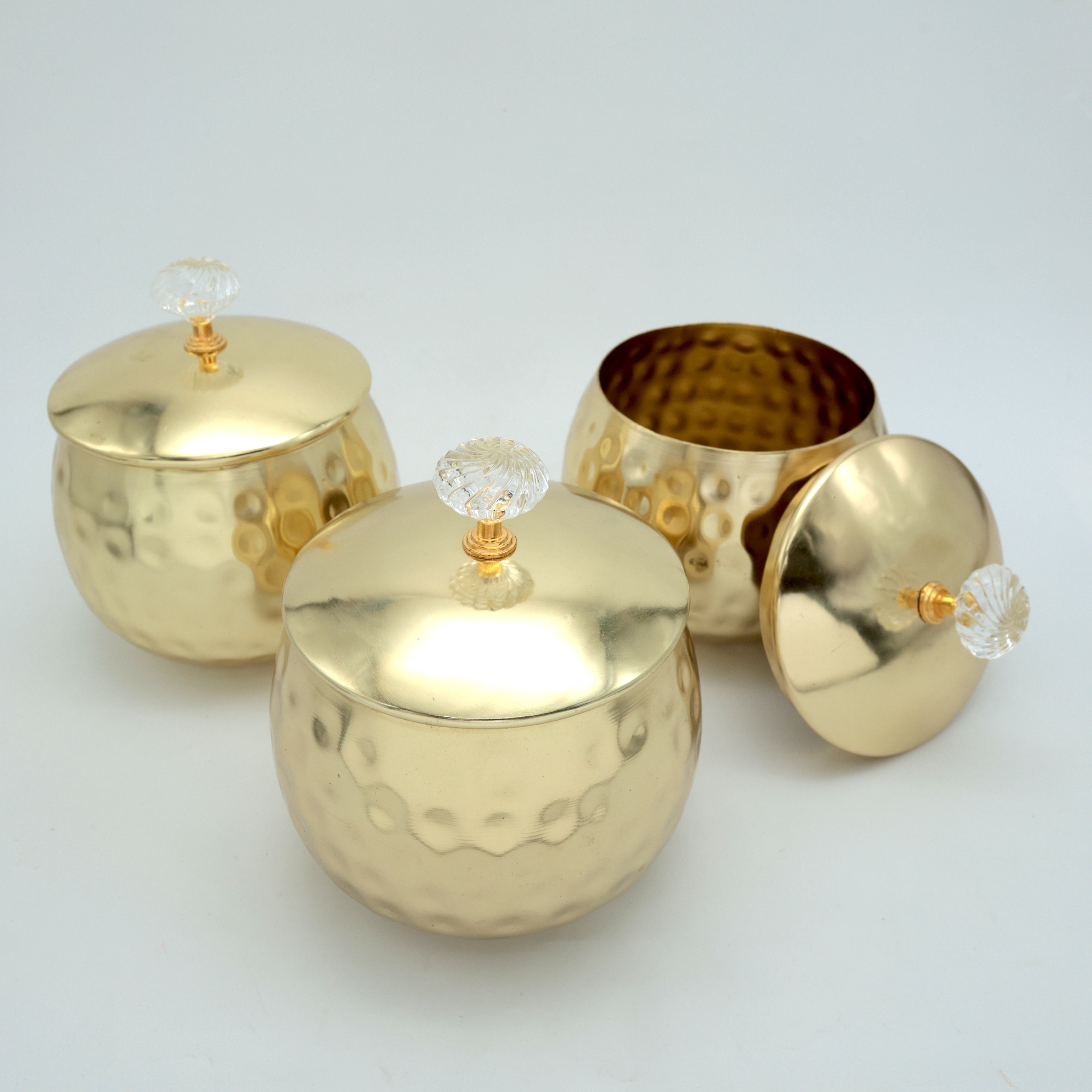 Hammered Brass Crystal Top 5 Inches Jars - Beautiful Multipurpose Return Gift Option