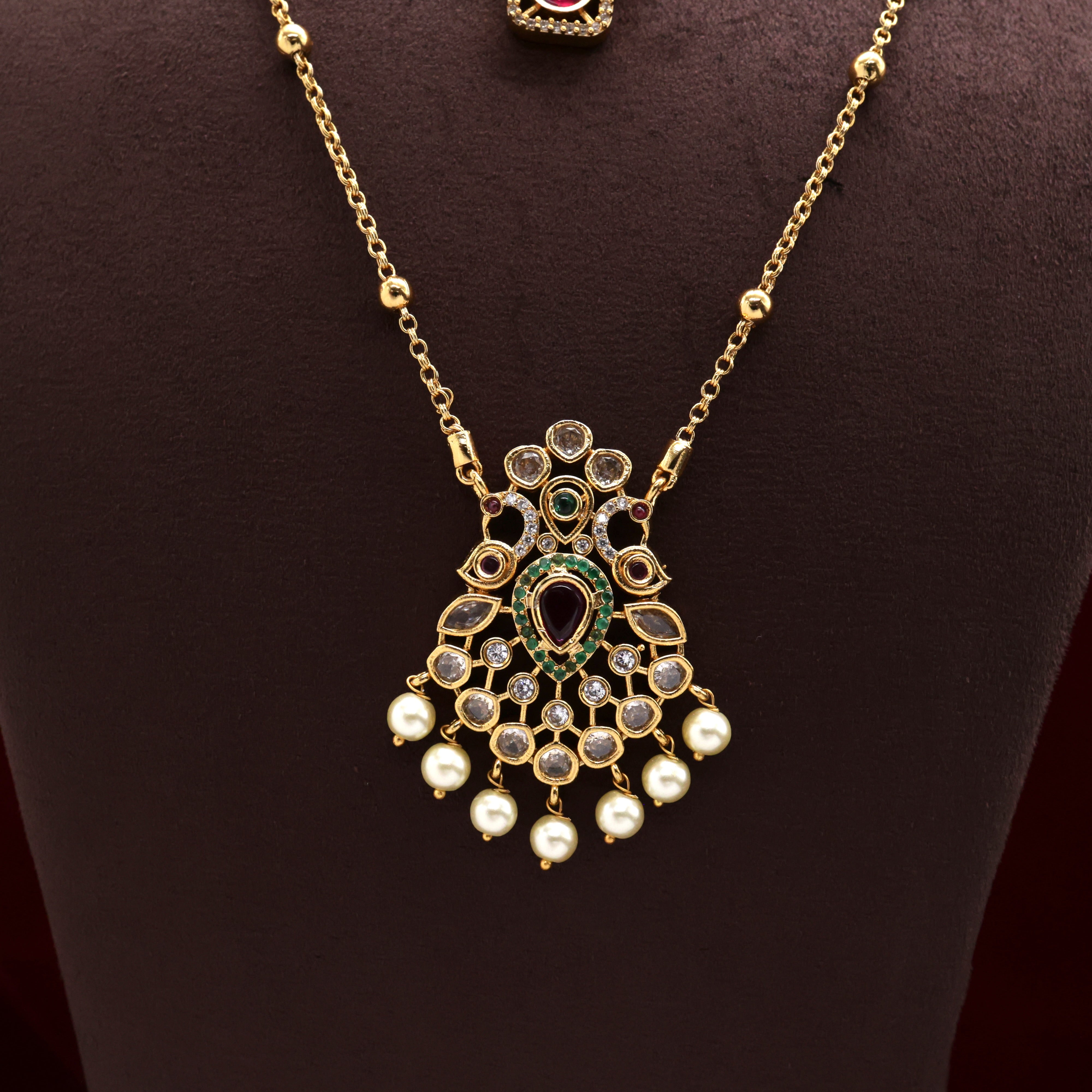 Antique Double Layer Rettapakshi Square Pendants Necklace Set