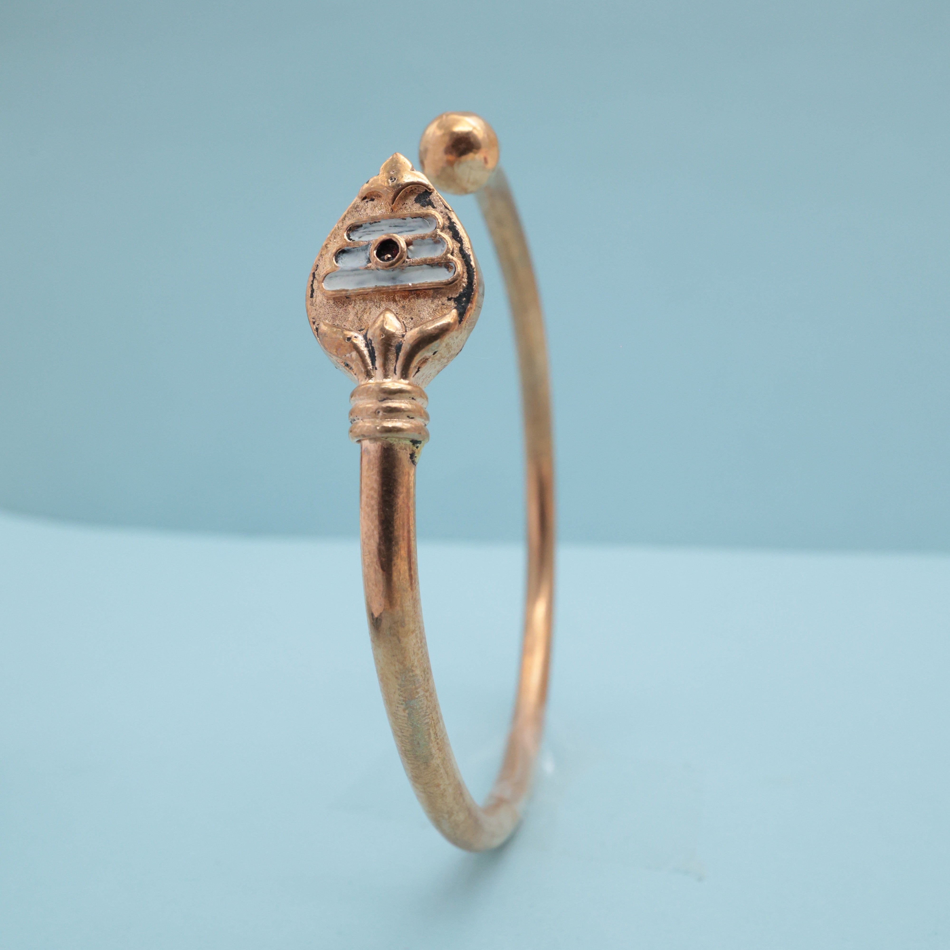 Real Gold Look Panchalogam (Five Metals) Impon Murugar Vel Kaapu Kada For Men - Adjustable Free Size