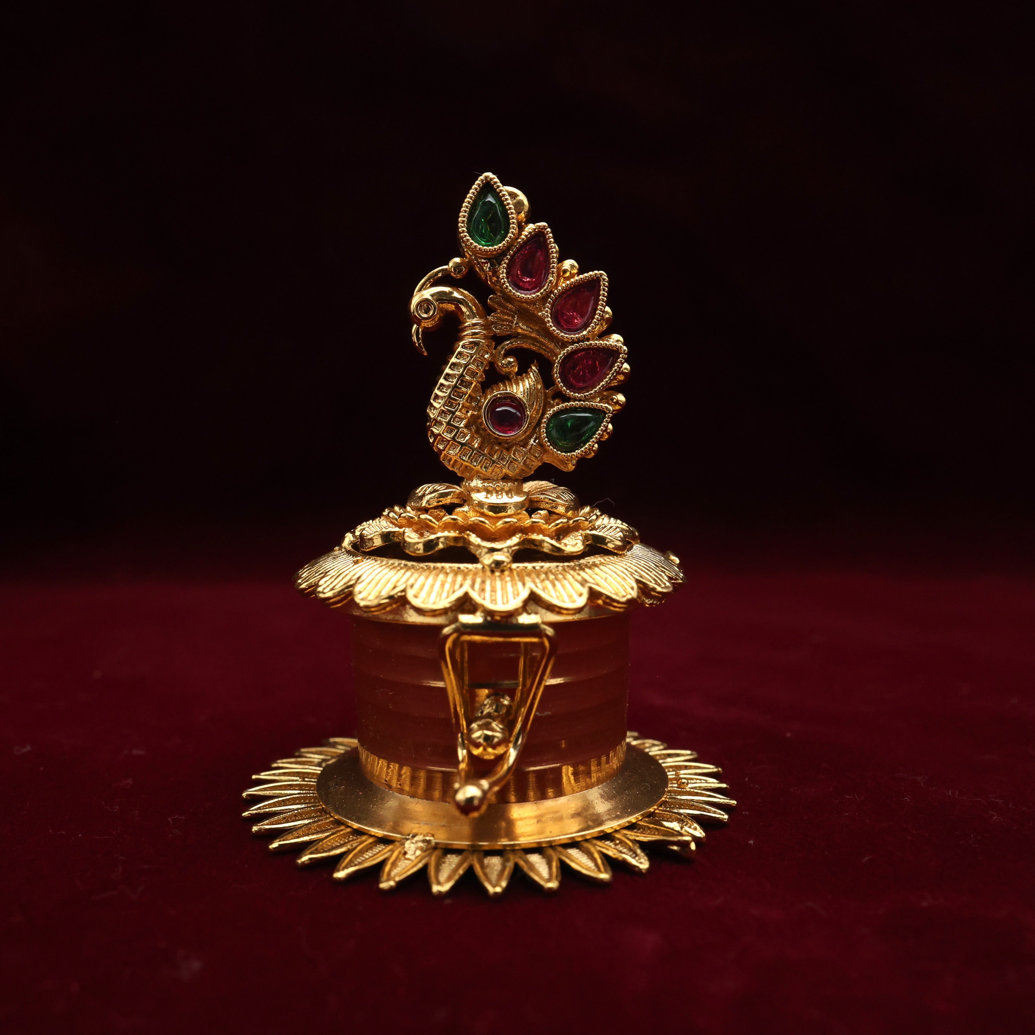 ANTIQUE GOLD KEMP PEACOCK HALDI/KUMKUM BOX - SINDOOR DABBI