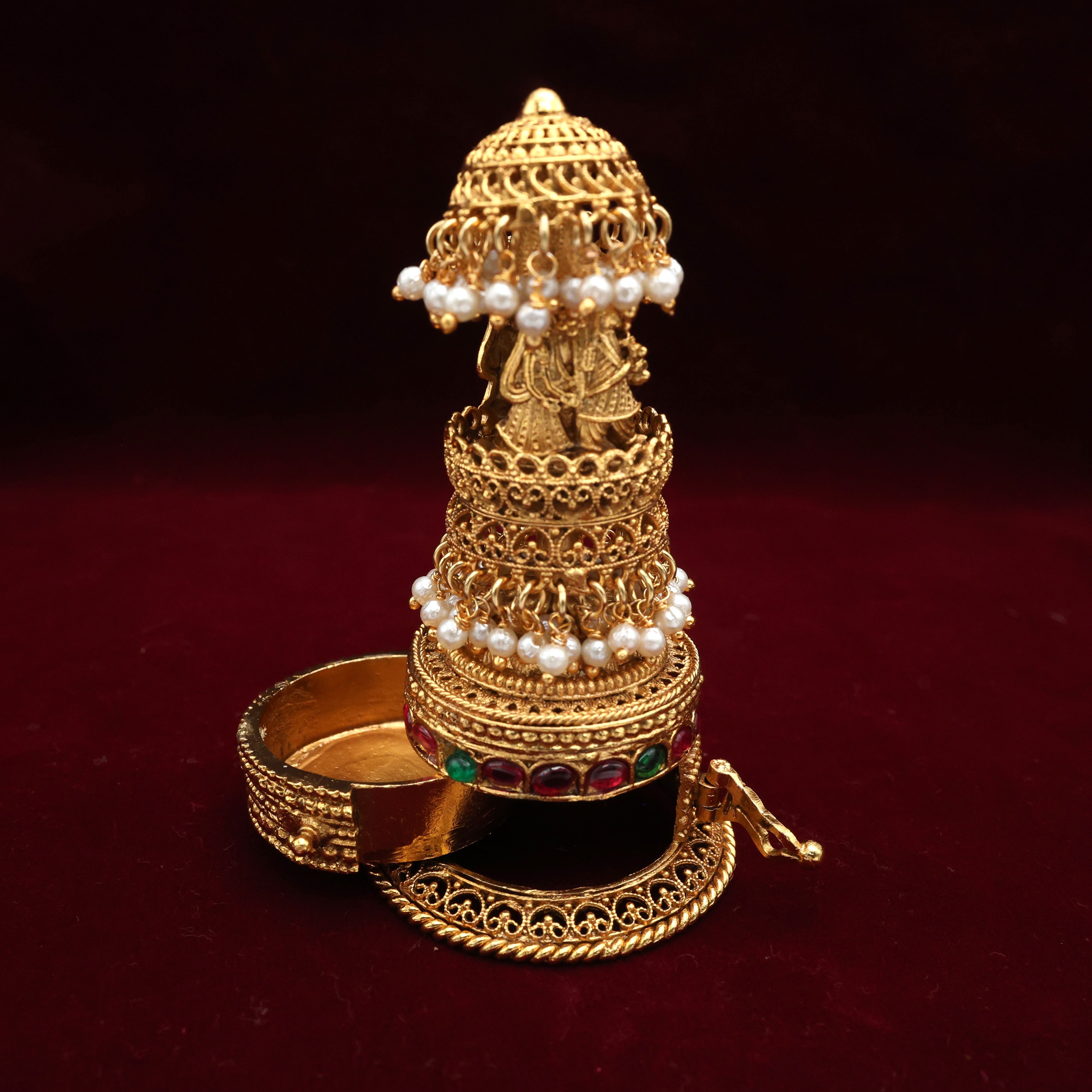ANTIQUE GOLD KEMP ROYAL WEDDING BARAT TALL HALDI/KUMKUM BOX - SINDOOR DABBI