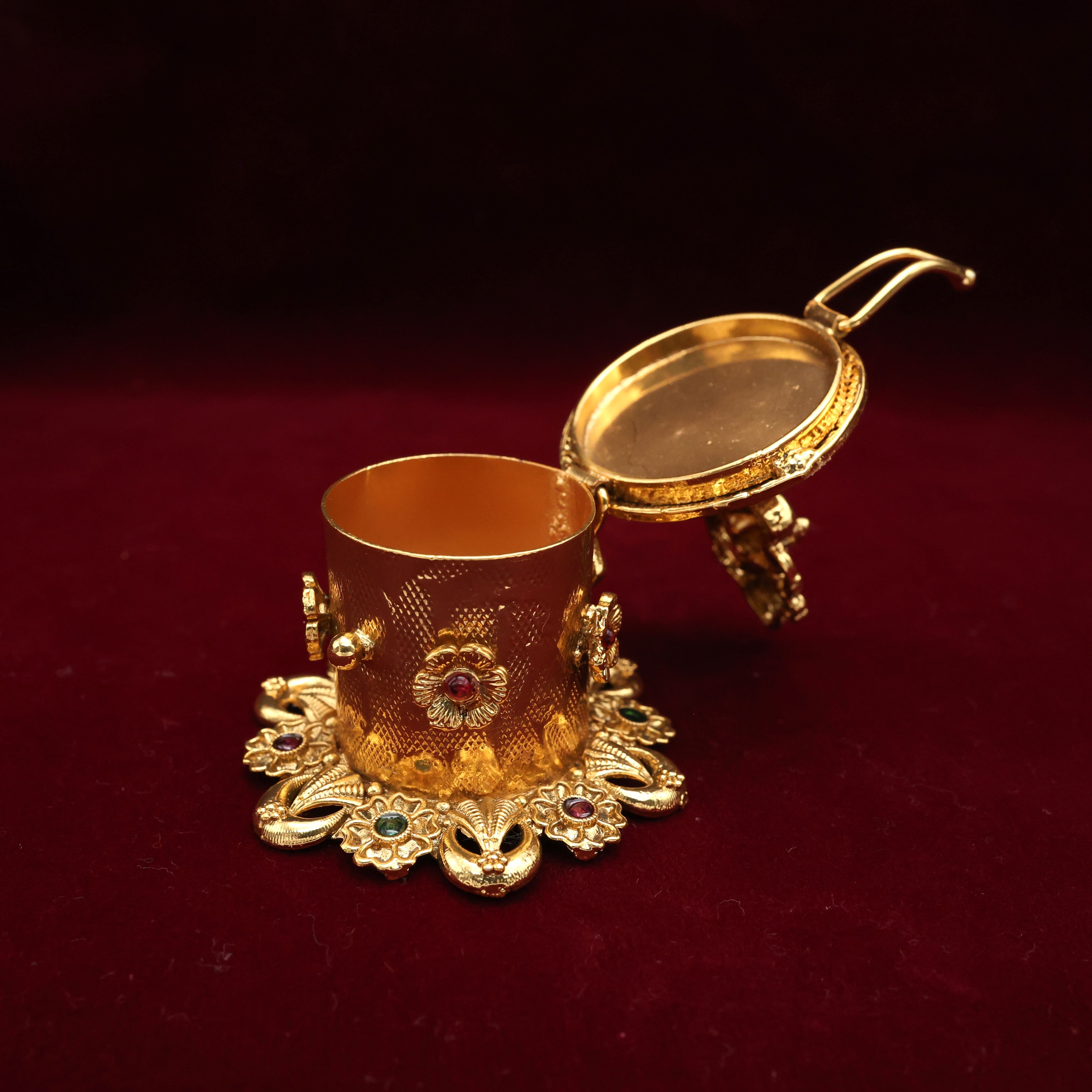 ANTIQUE GOLD GANESHA TALL KUMKUM BOX - SINDOOR DABBI