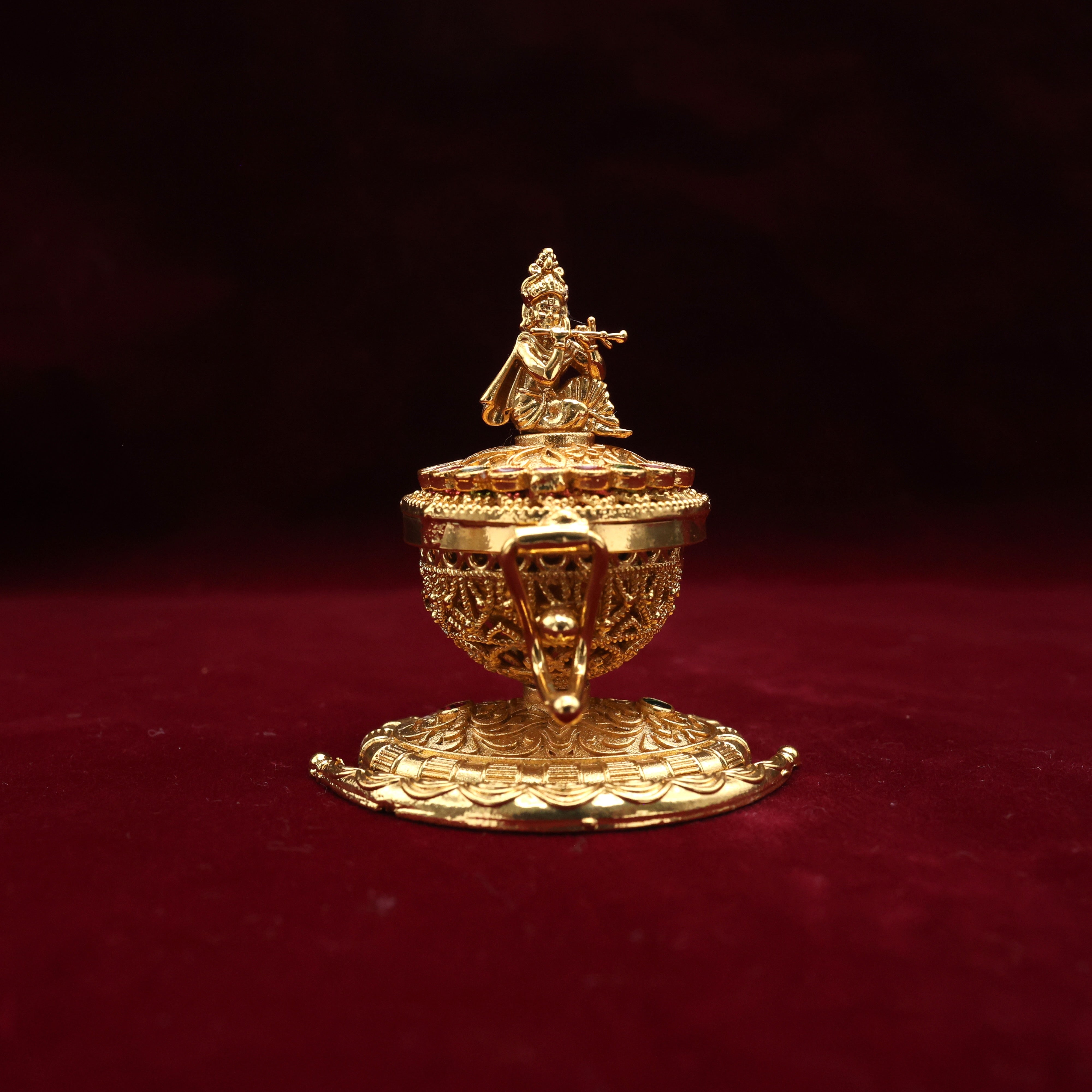 ANTIQUE GOLD SMALL KRISHNA KUMKUM BOX - SINDOOR DABBI