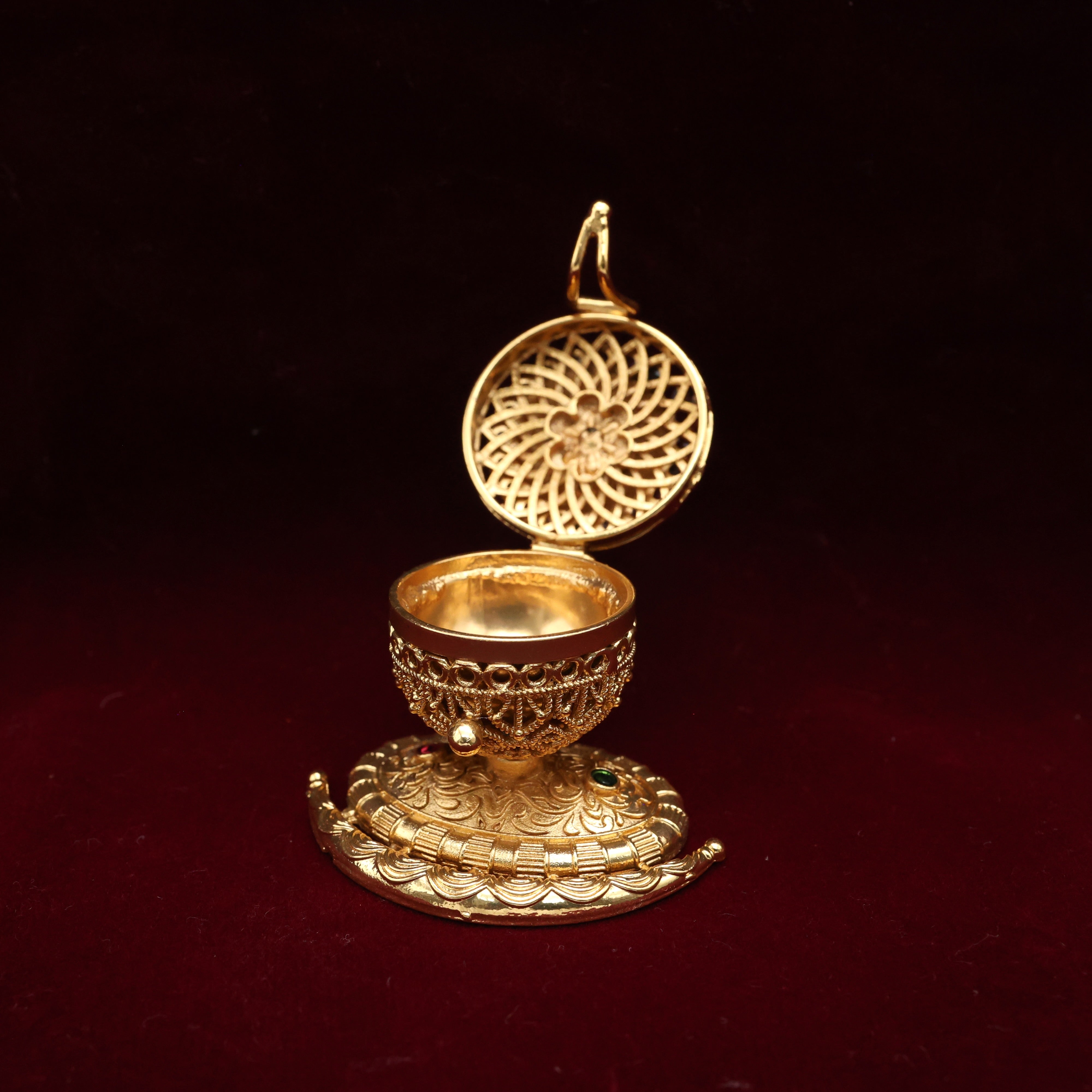 ANTIQUE GOLD SMALL KRISHNA KUMKUM BOX - SINDOOR DABBI