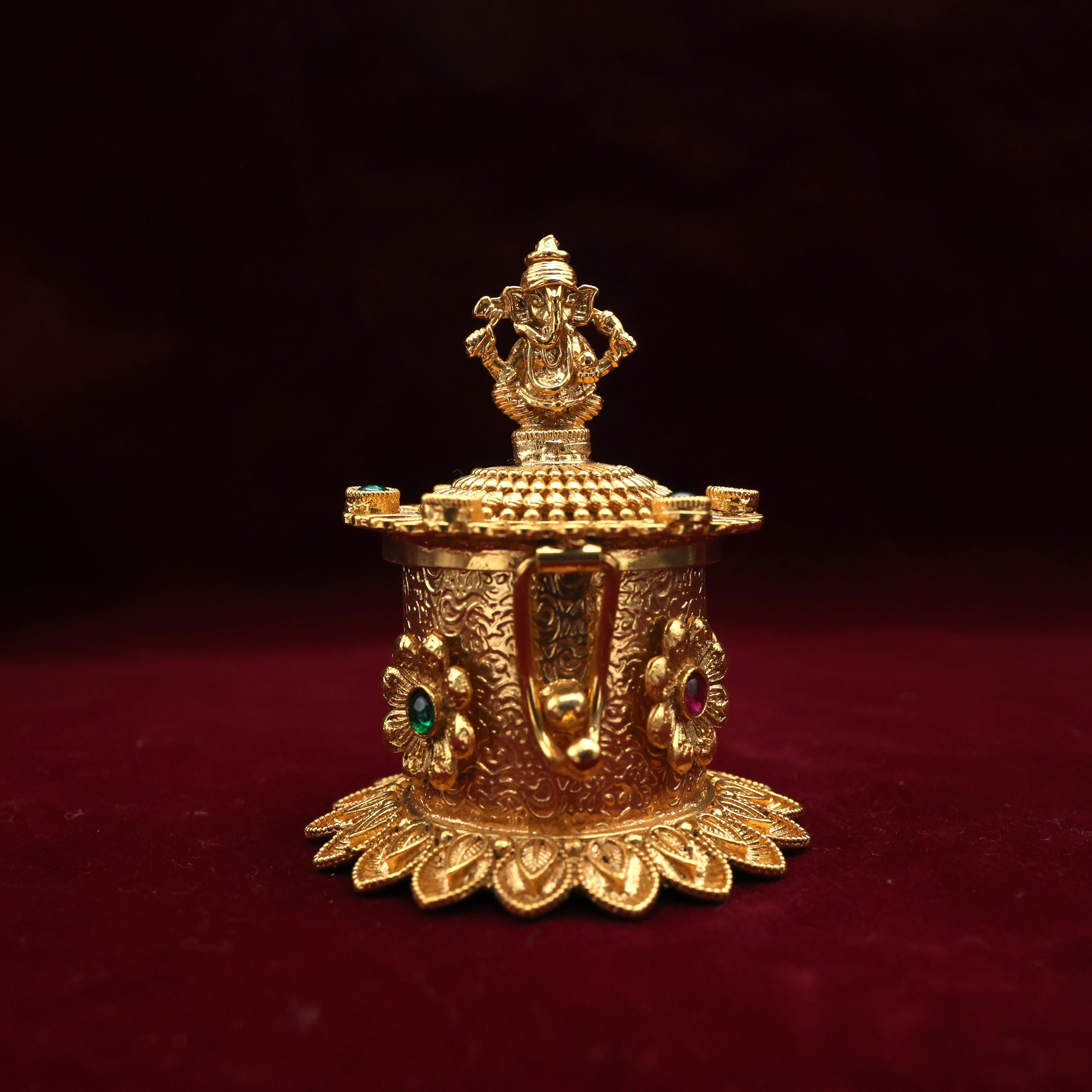 ANTIQUE GOLD SMALL GANESHA KUMKUM BOX - SINDOOR DABBI