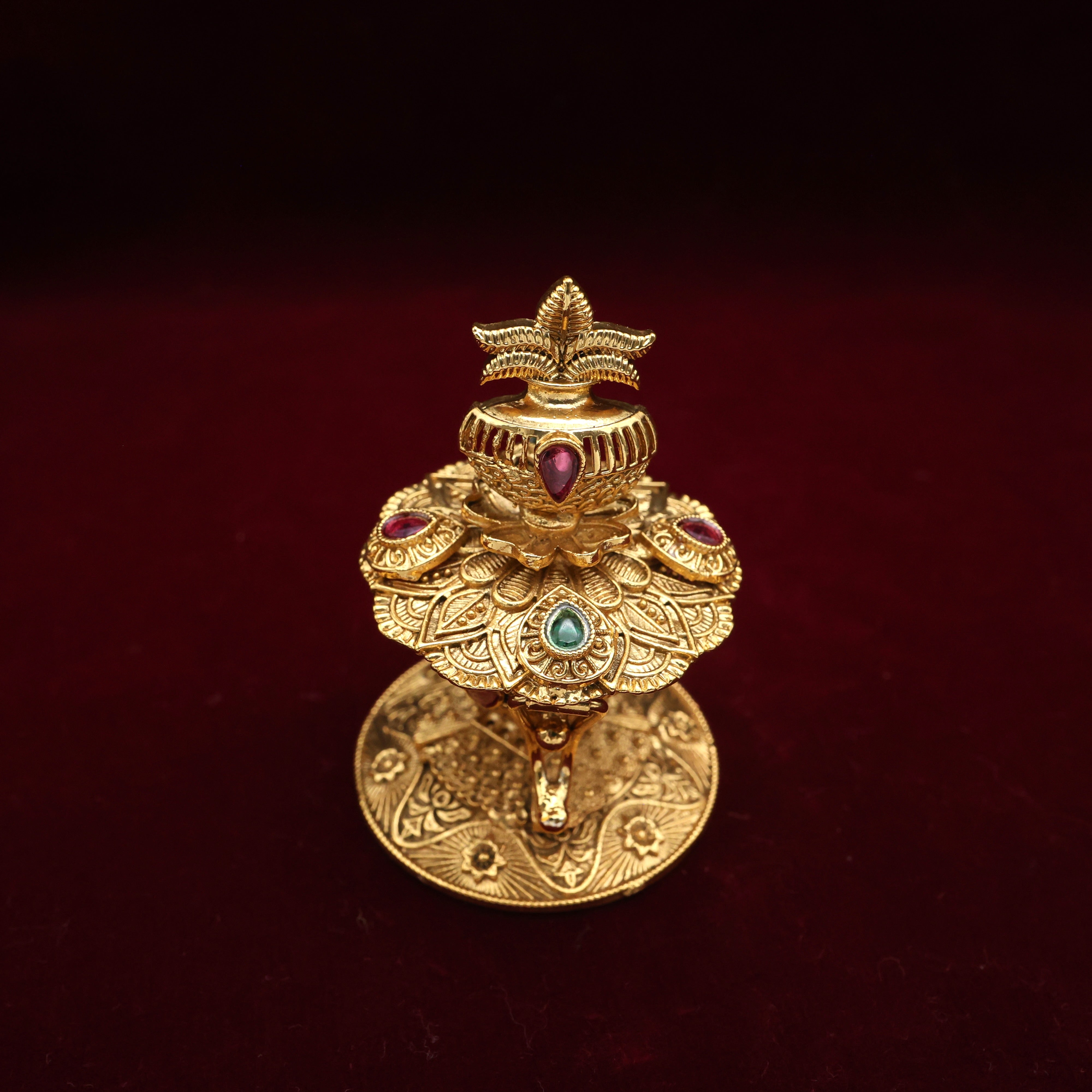 ANTIQUE GOLD KALASH KEMP KUMKUM BOX - SINDOOR DABBI