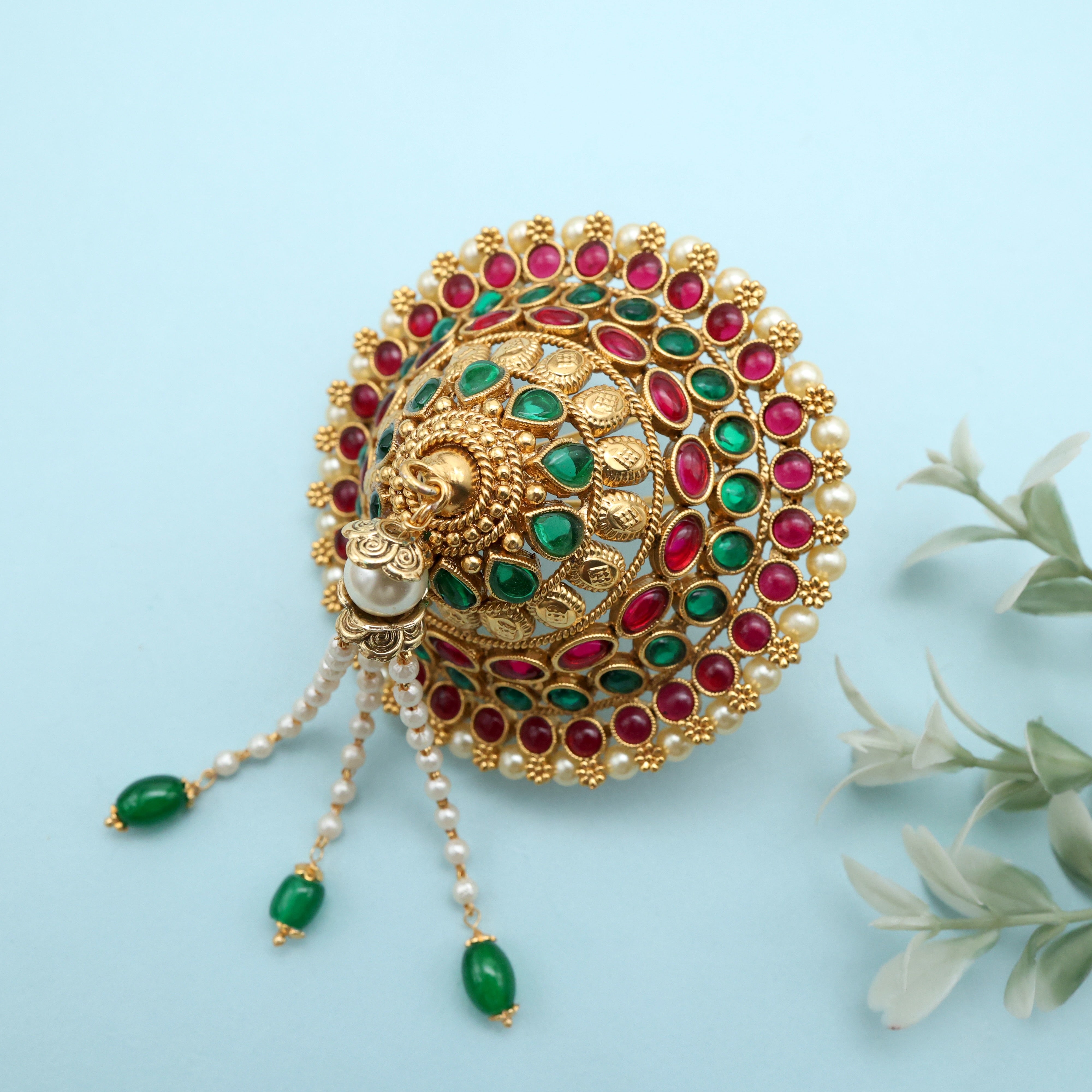 PREMIUM NAGASI TILAK OVAL KEMP TRADITIONAL ANDAL KONDAI - IYENGAR BRIDAL HAIR ACCESSORY