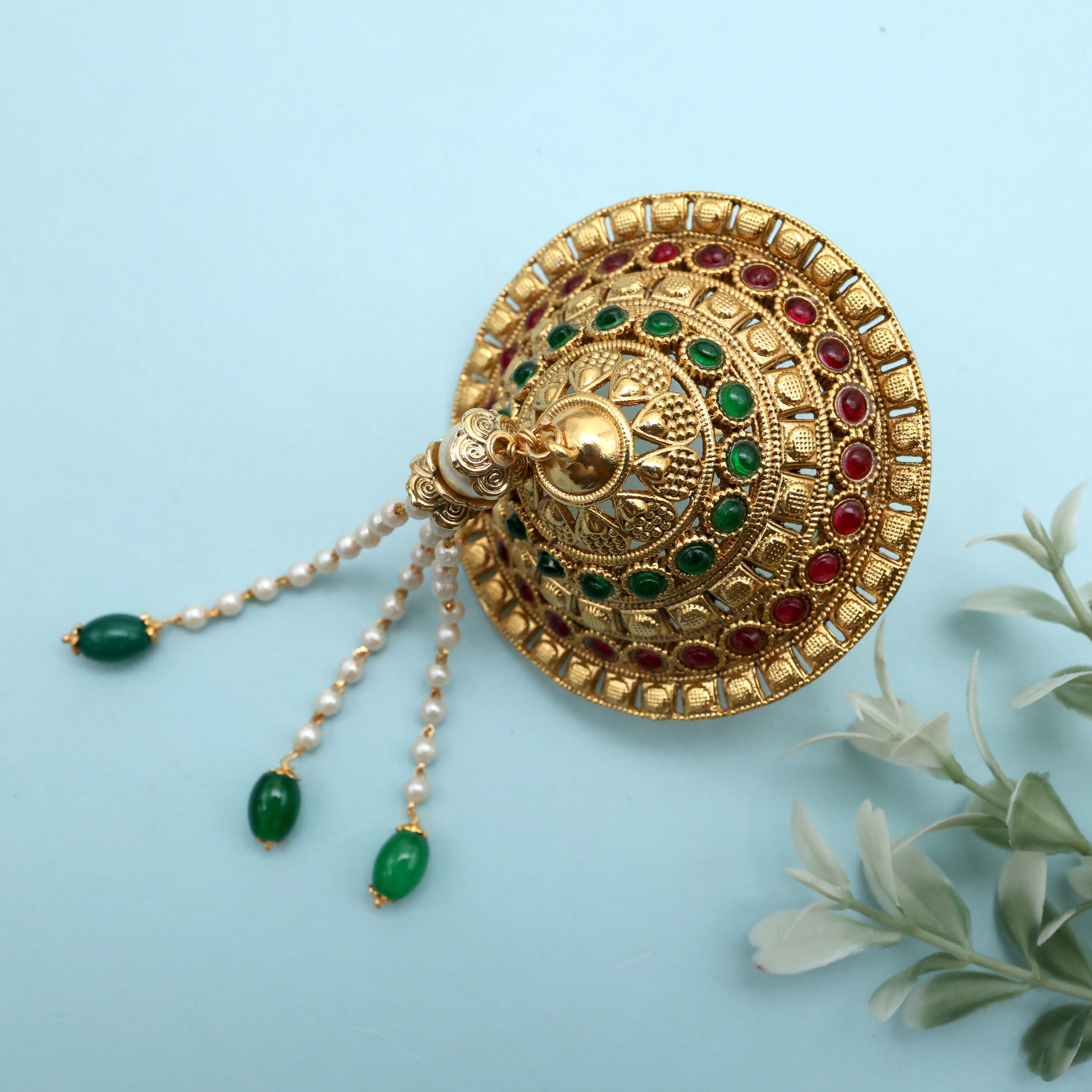 PREMIUM NAGASI TILAK DROPS TRADITIONAL AD KEMP ANDAL KONDAI - IYENGAR BRIDAL HAIR ACCESSORY