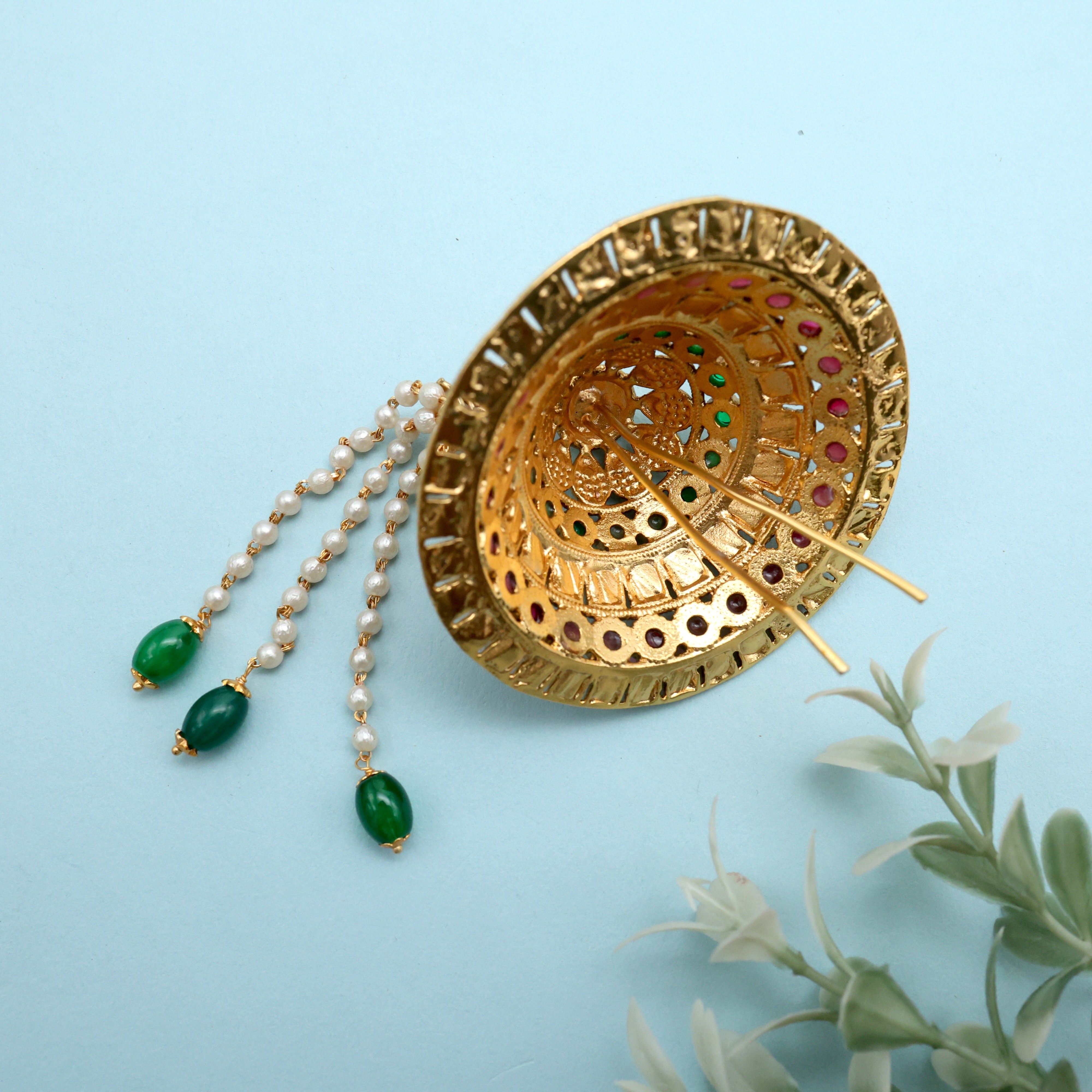 PREMIUM NAGASI TILAK DROPS TRADITIONAL AD KEMP ANDAL KONDAI - IYENGAR BRIDAL HAIR ACCESSORY